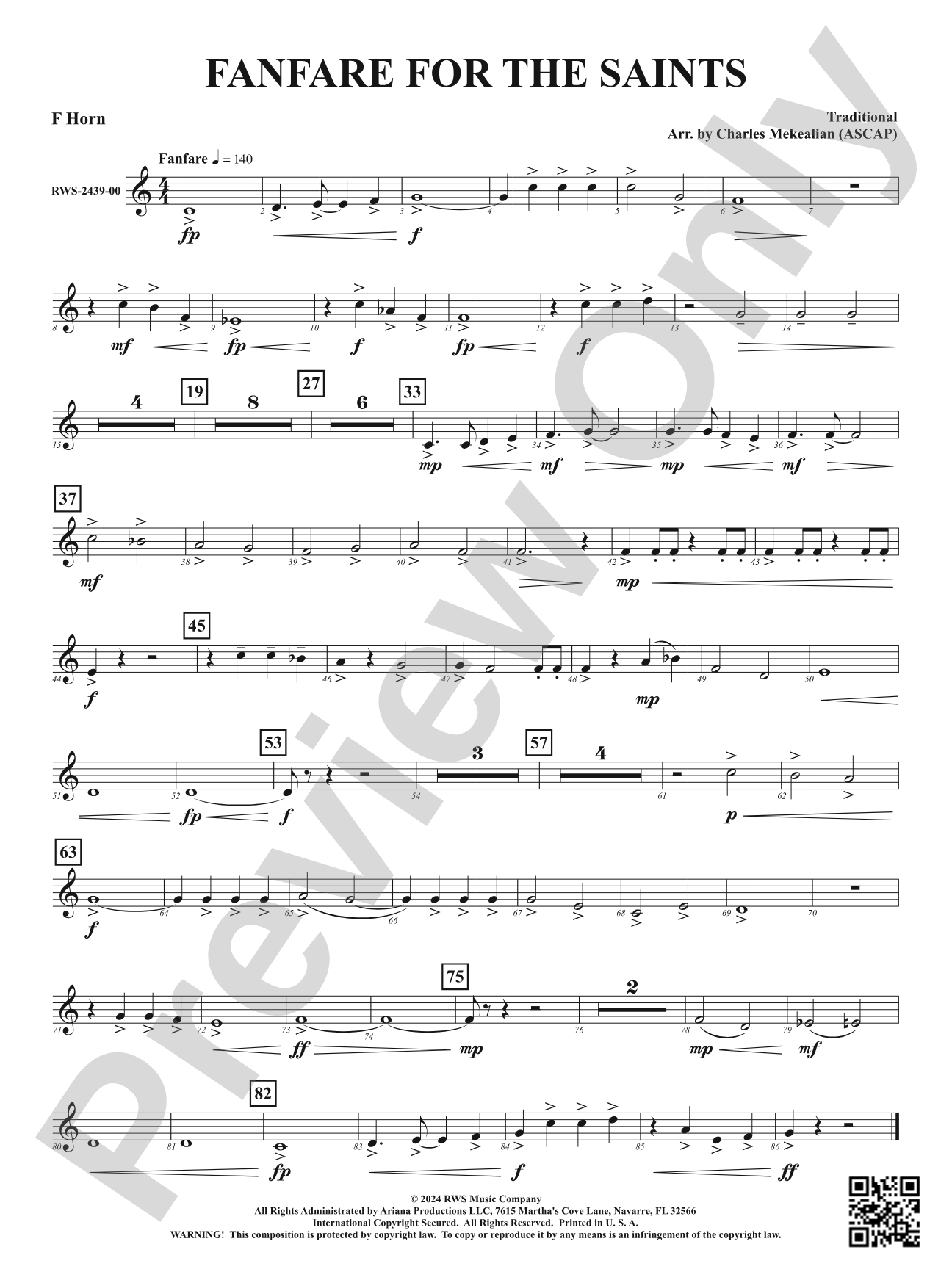 Fanfare For The Saints: 1st F Horn