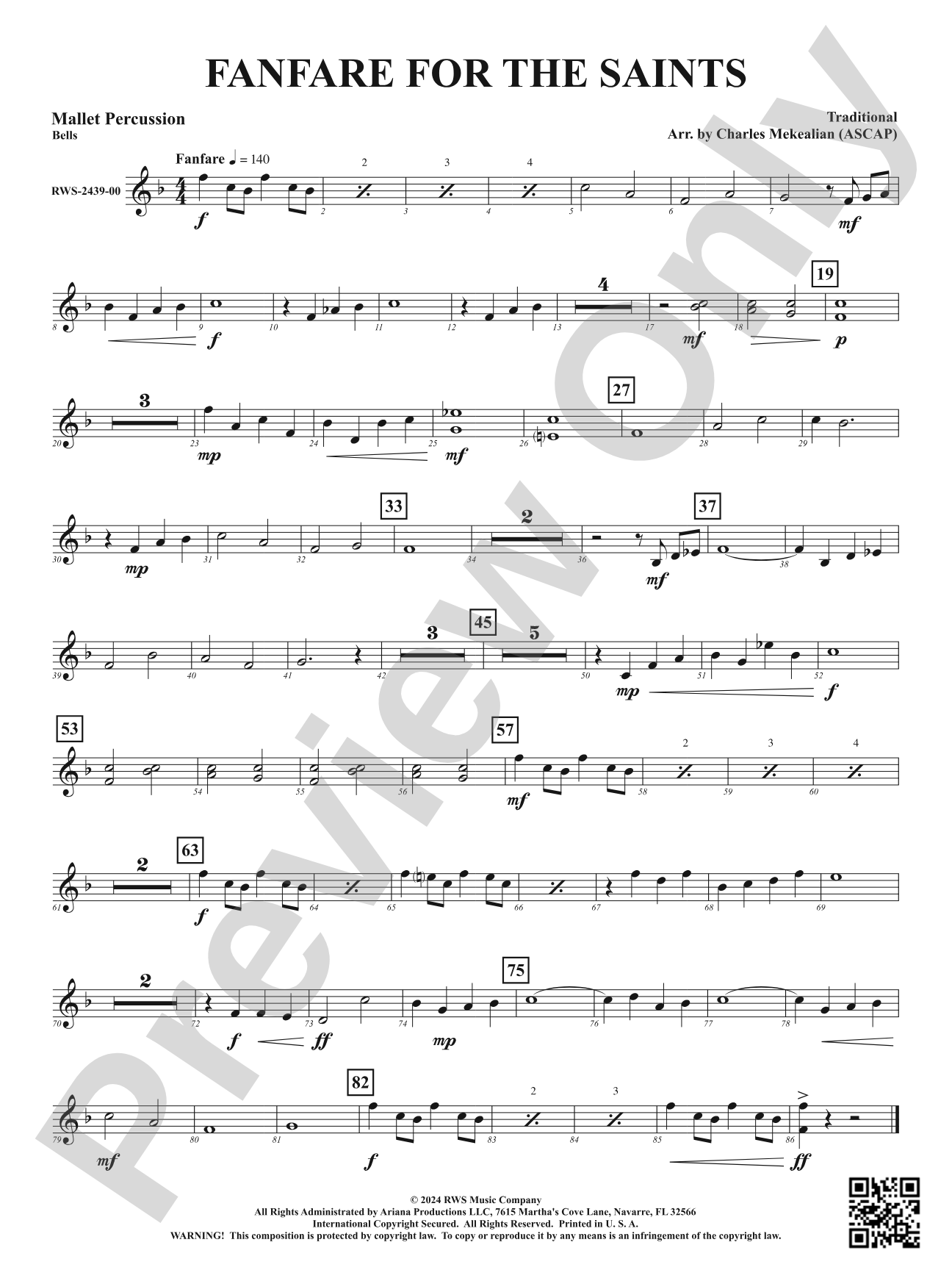 Fanfare For The Saints: 1st Mallet Percussion