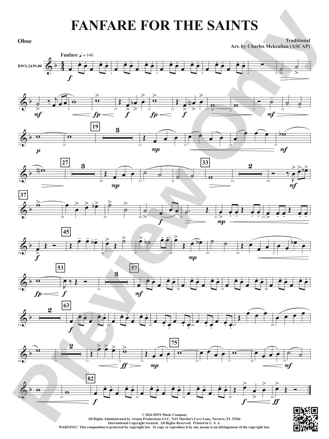 Fanfare For The Saints: Oboe