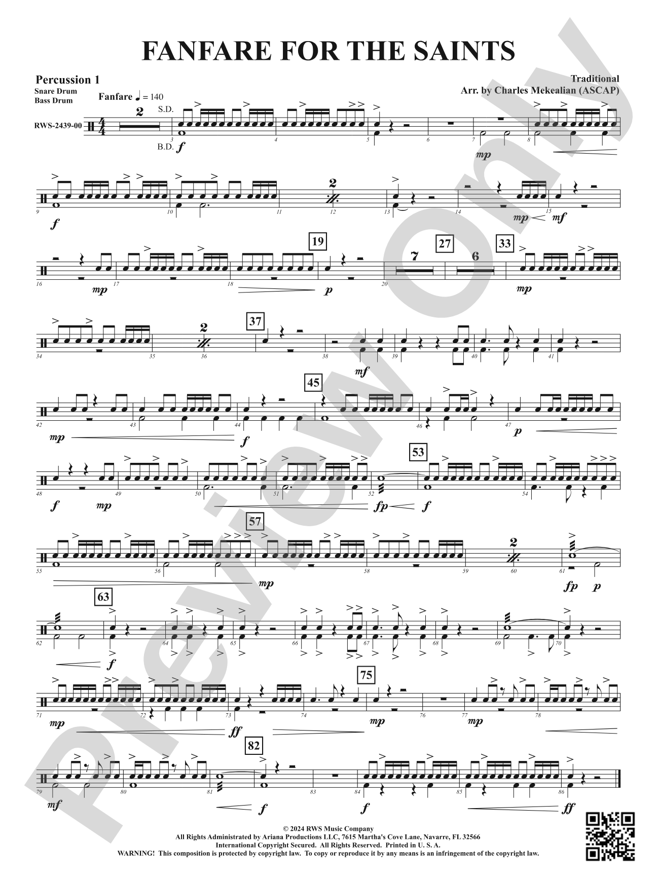 Fanfare For The Saints: 1st Percussion