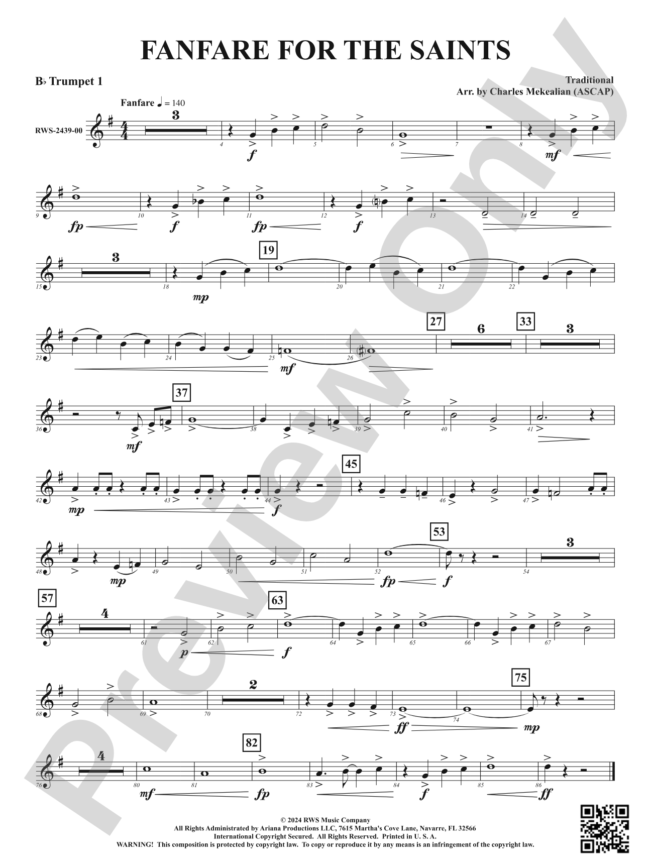 Fanfare For The Saints: 1st B-flat Trumpet