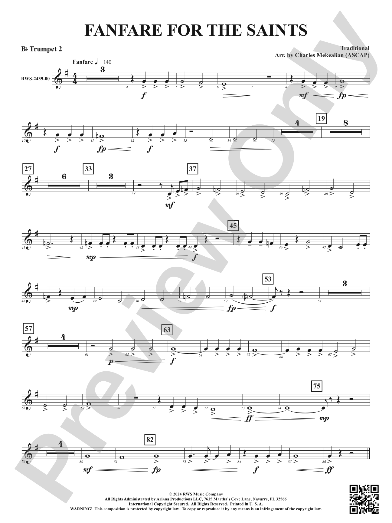 Fanfare For The Saints: 2nd B-flat Trumpet