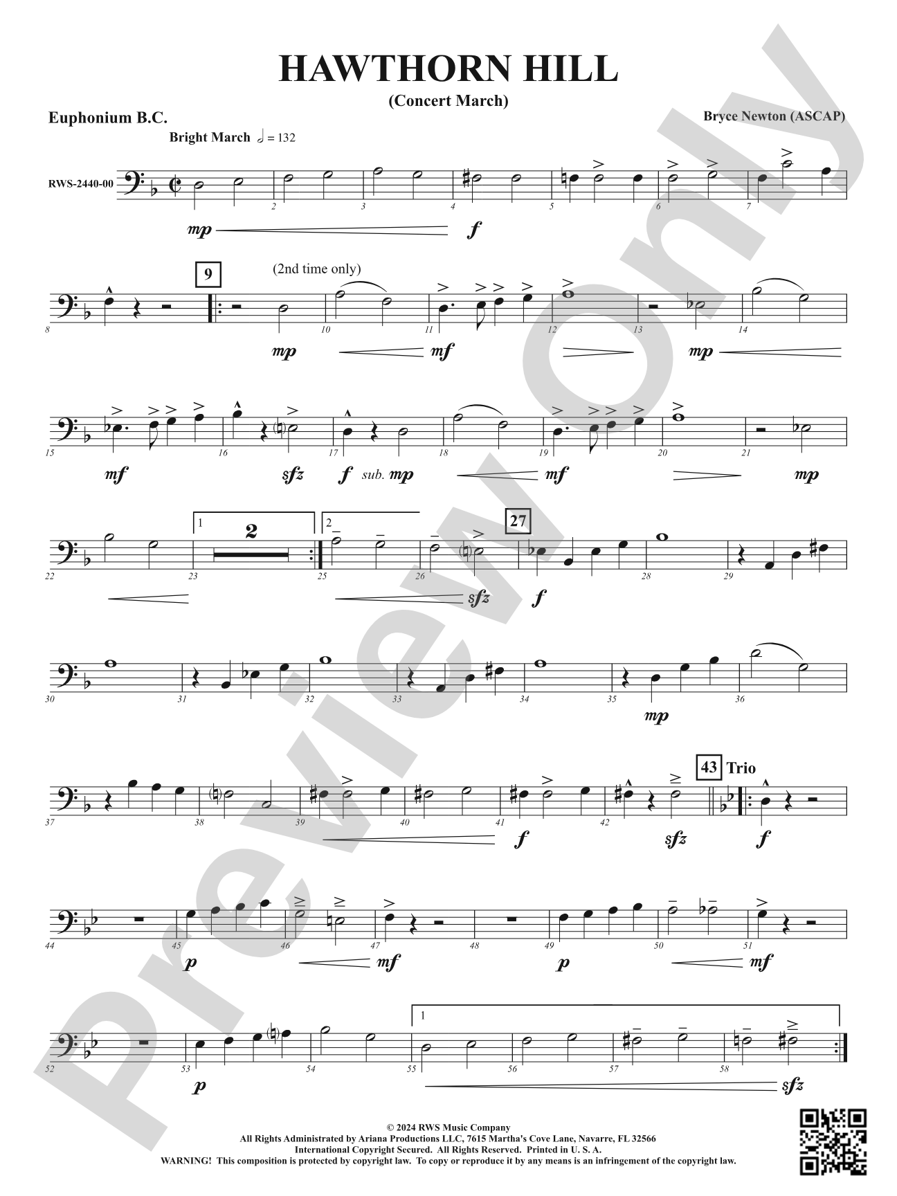 Hawthorn Hill - (Concert March): Baritone B.C.