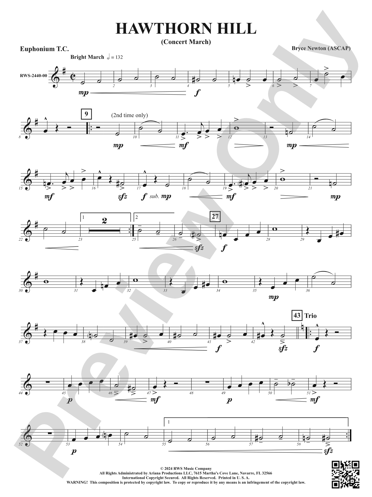 Hawthorn Hill - (Concert March): Baritone T.C.