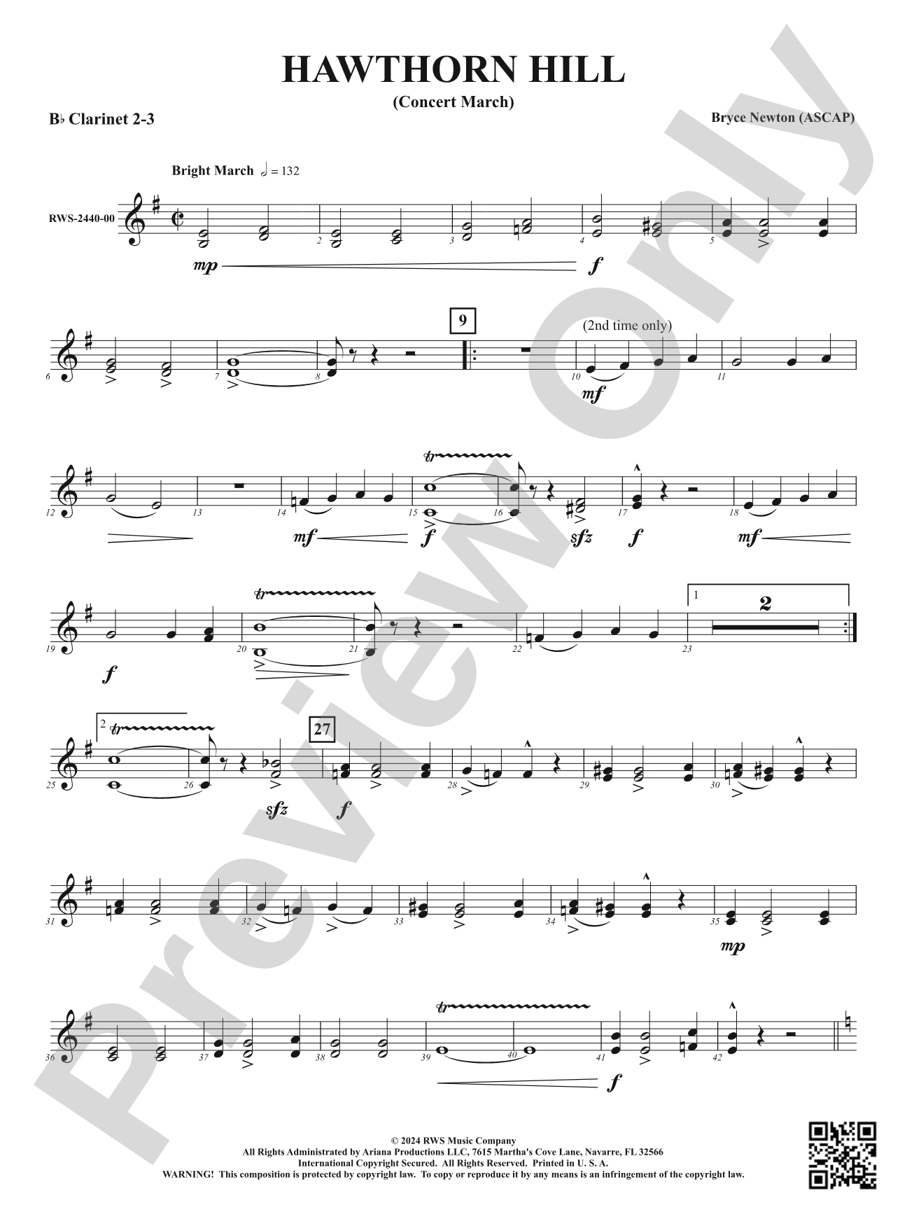 Hawthorn Hill - (Concert March): 2nd & 3rd B-flat Clarinets