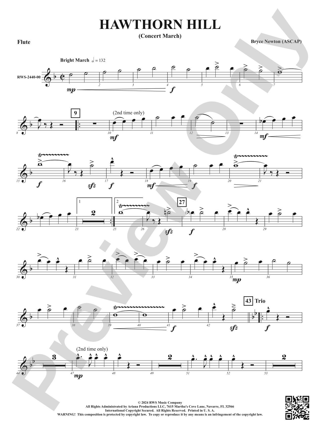 Hawthorn Hill - (Concert March): 1st Flute