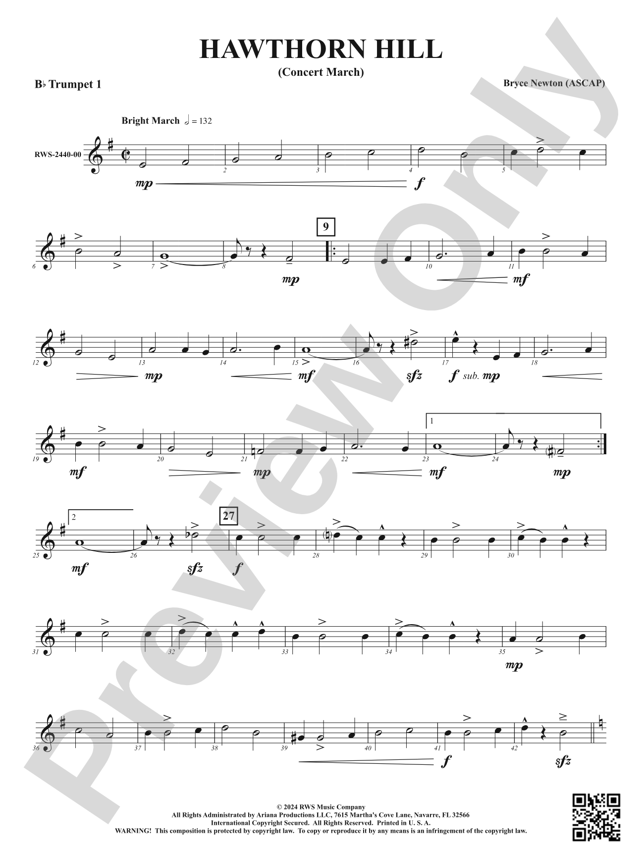 Hawthorn Hill - (Concert March): 1st B-flat Trumpet