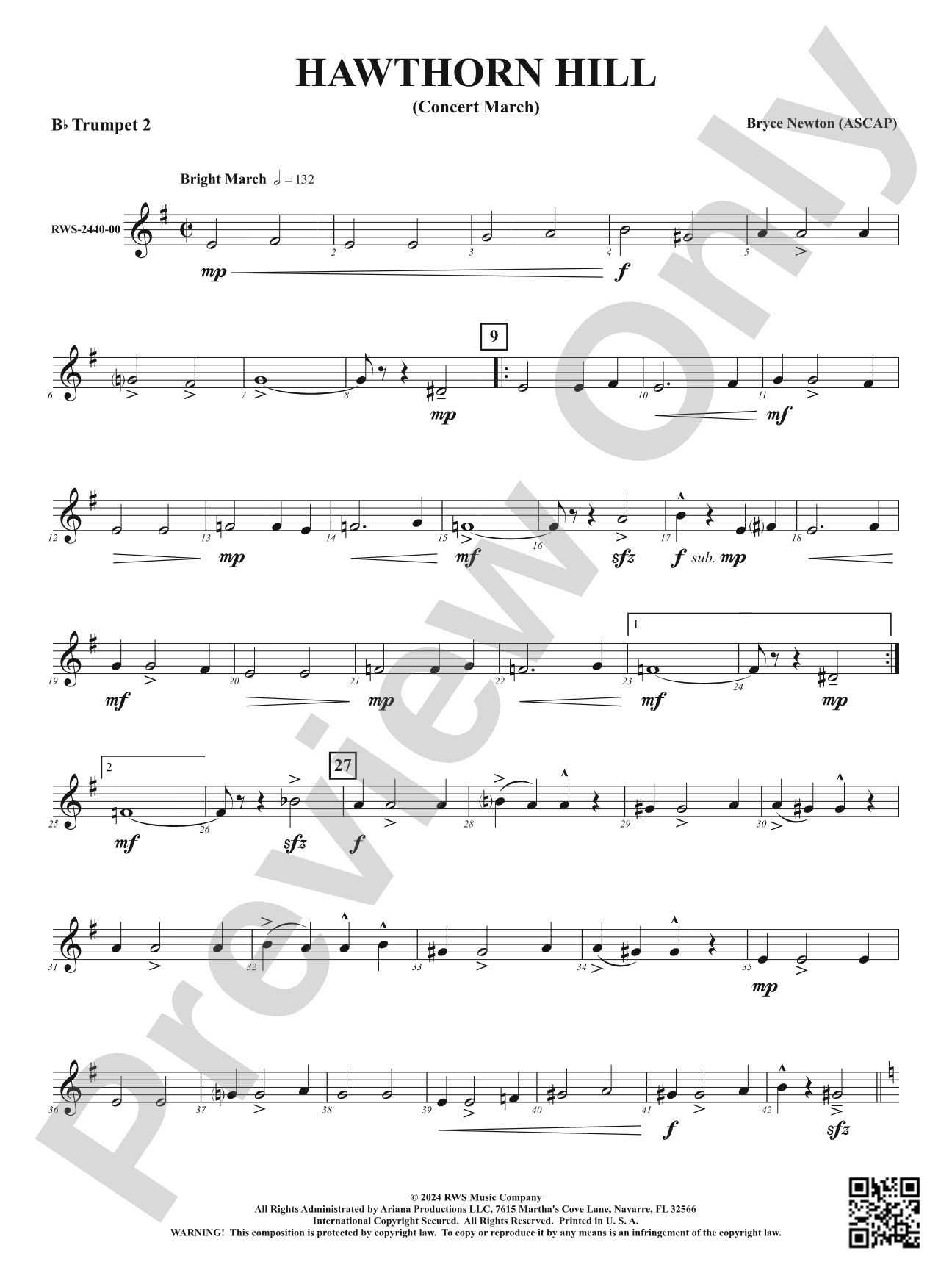Hawthorn Hill - (Concert March): 2nd B-flat Trumpet