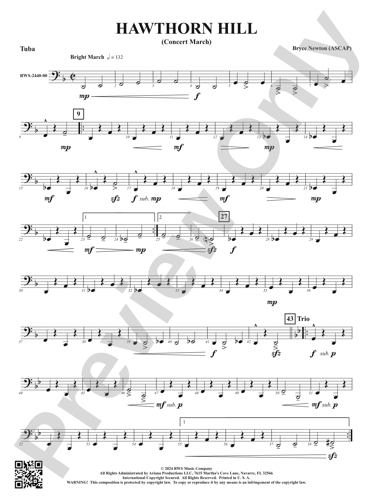 Hawthorn Hill - (Concert March): Tuba
