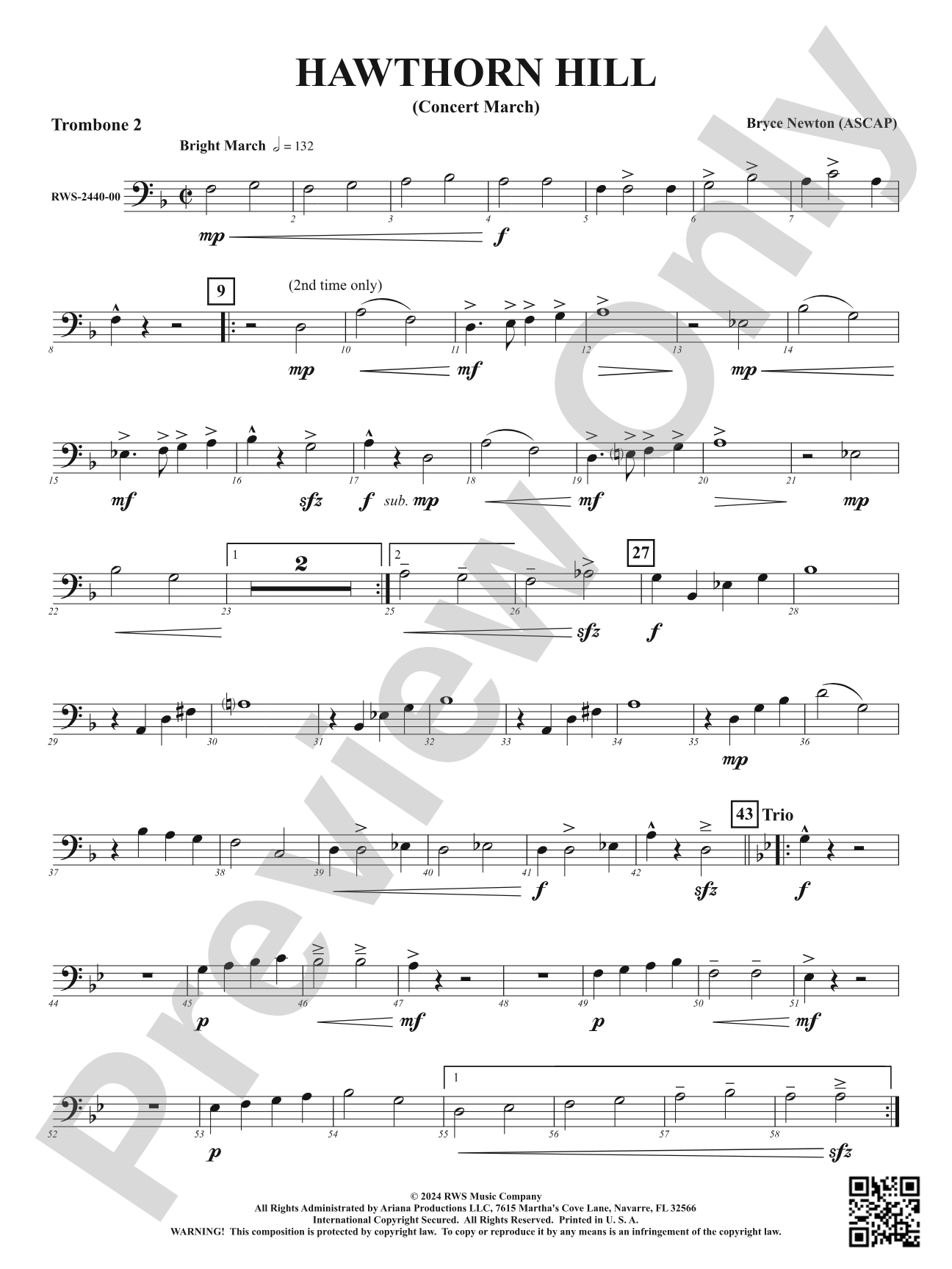 Hawthorn Hill - (Concert March): 2nd Trombone