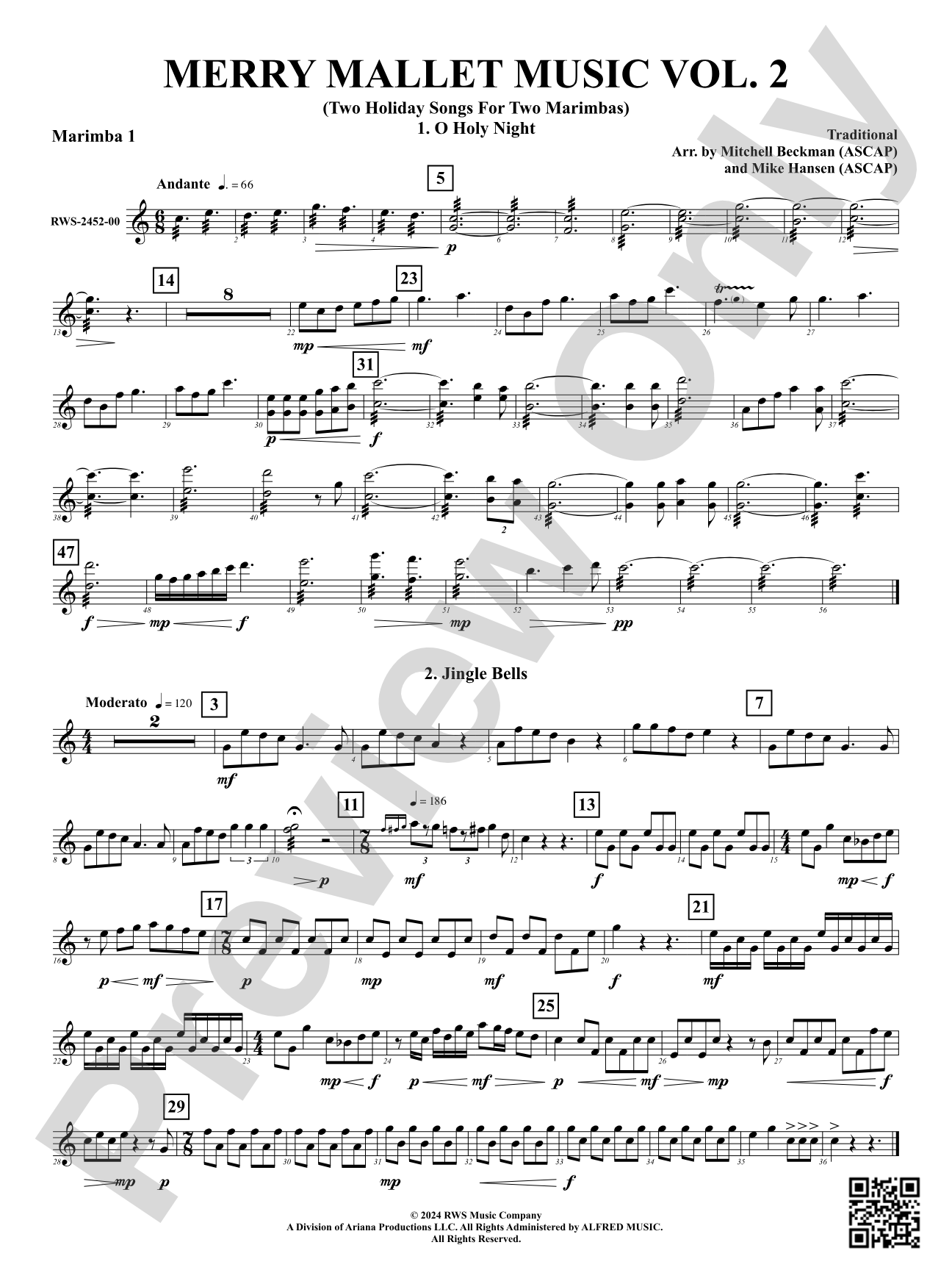 Merry Mallet Music Vol. 2 (Two Holiday Songs For Two Marimbas): 1st Mallet Percussion