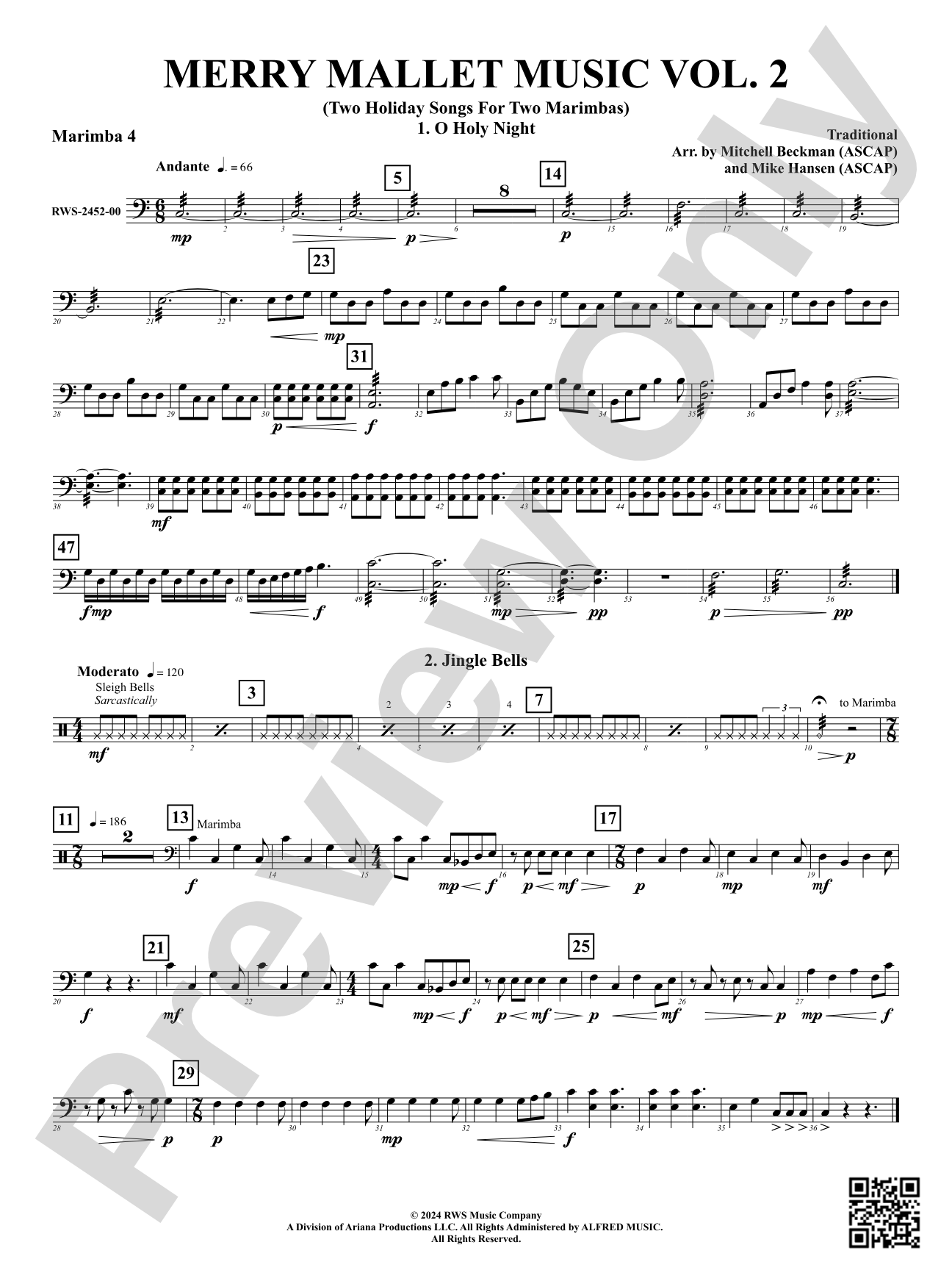 Merry Mallet Music Vol. 2 (Two Holiday Songs For Two Marimbas): Mallet Percussion 4