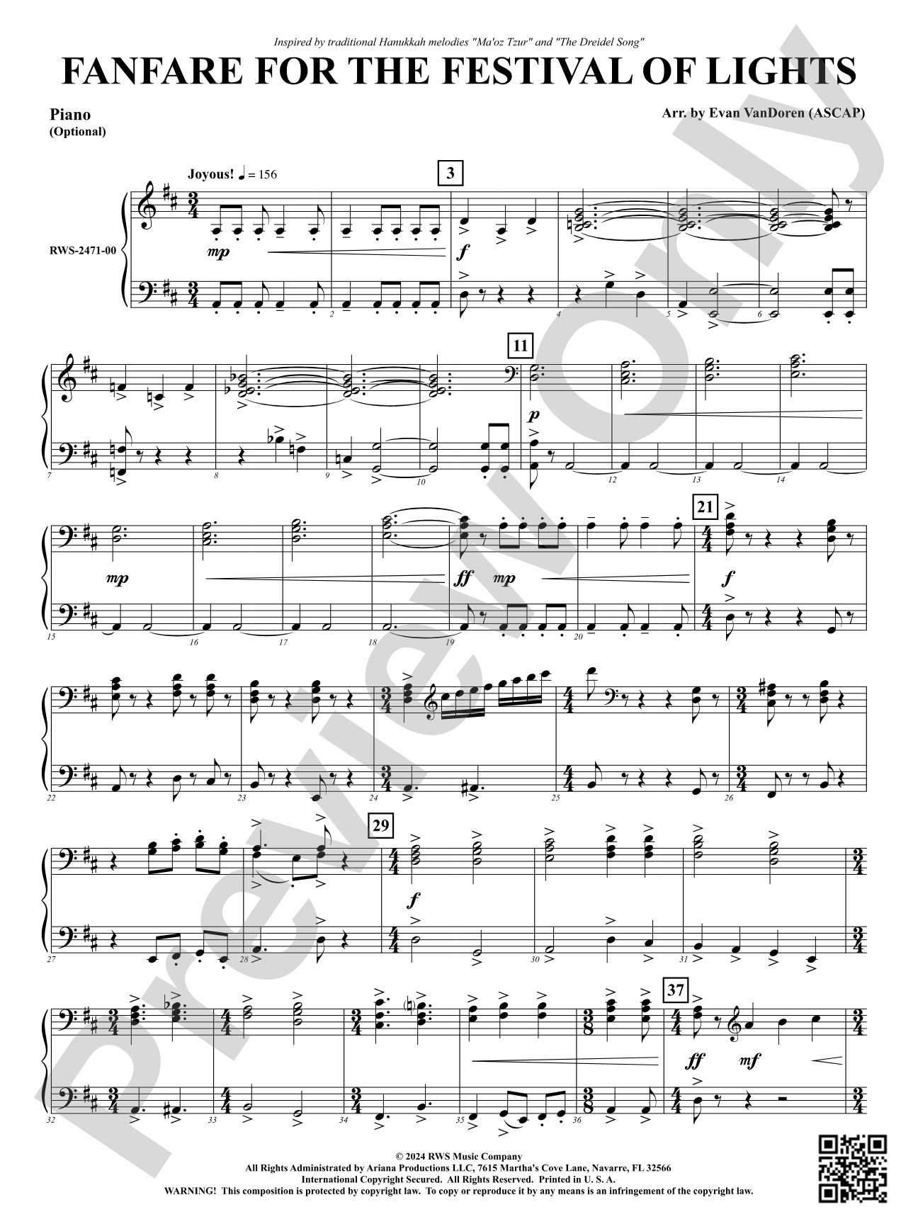 Fanfare For The Festival Of Lights: Piano Accompaniment