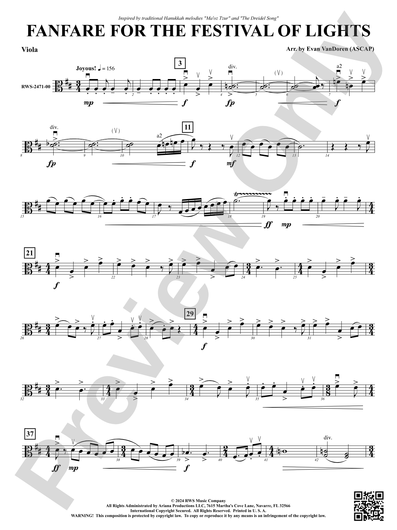 Fanfare For The Festival Of Lights: Viola