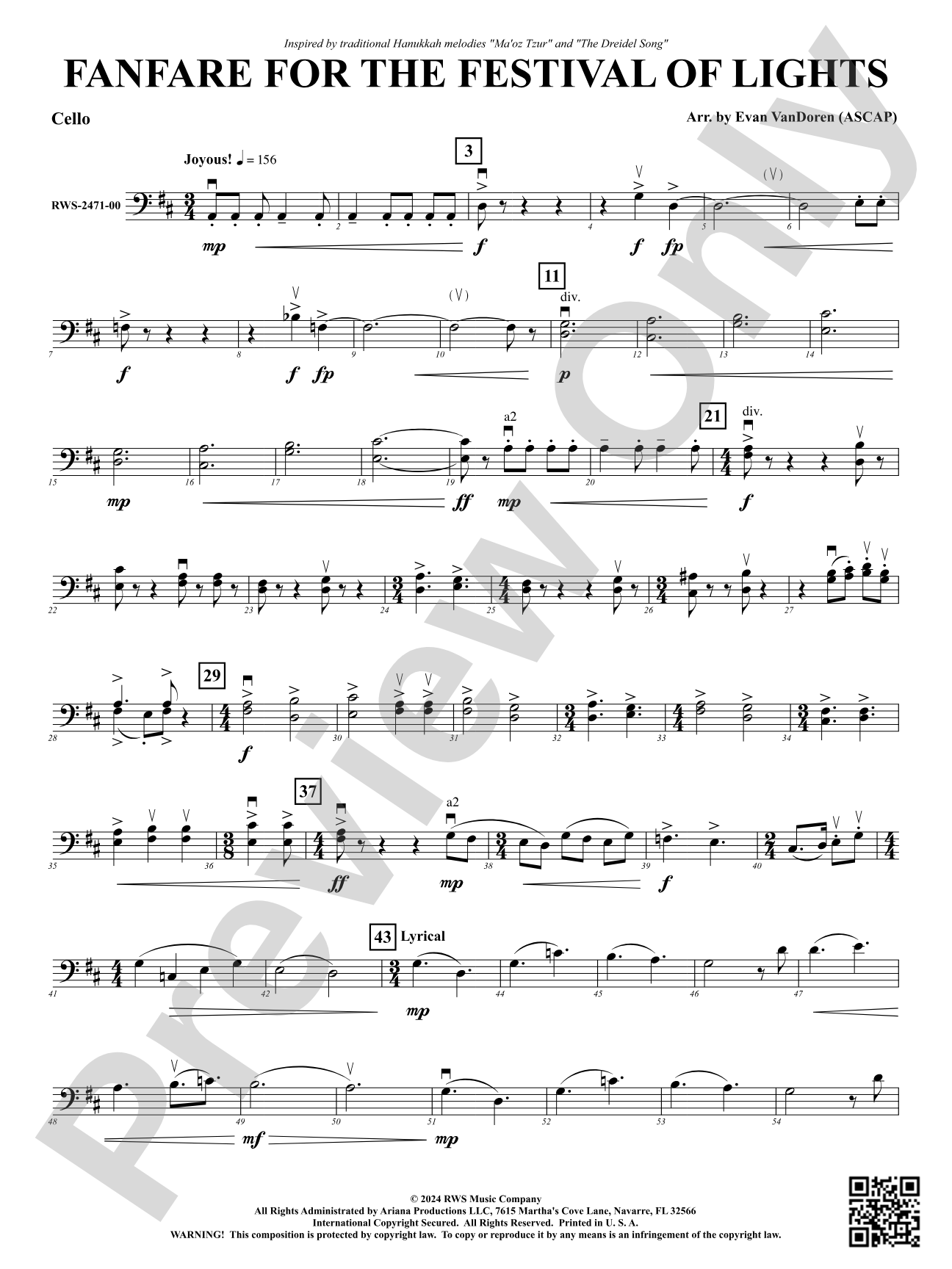 Fanfare For The Festival Of Lights: Cello