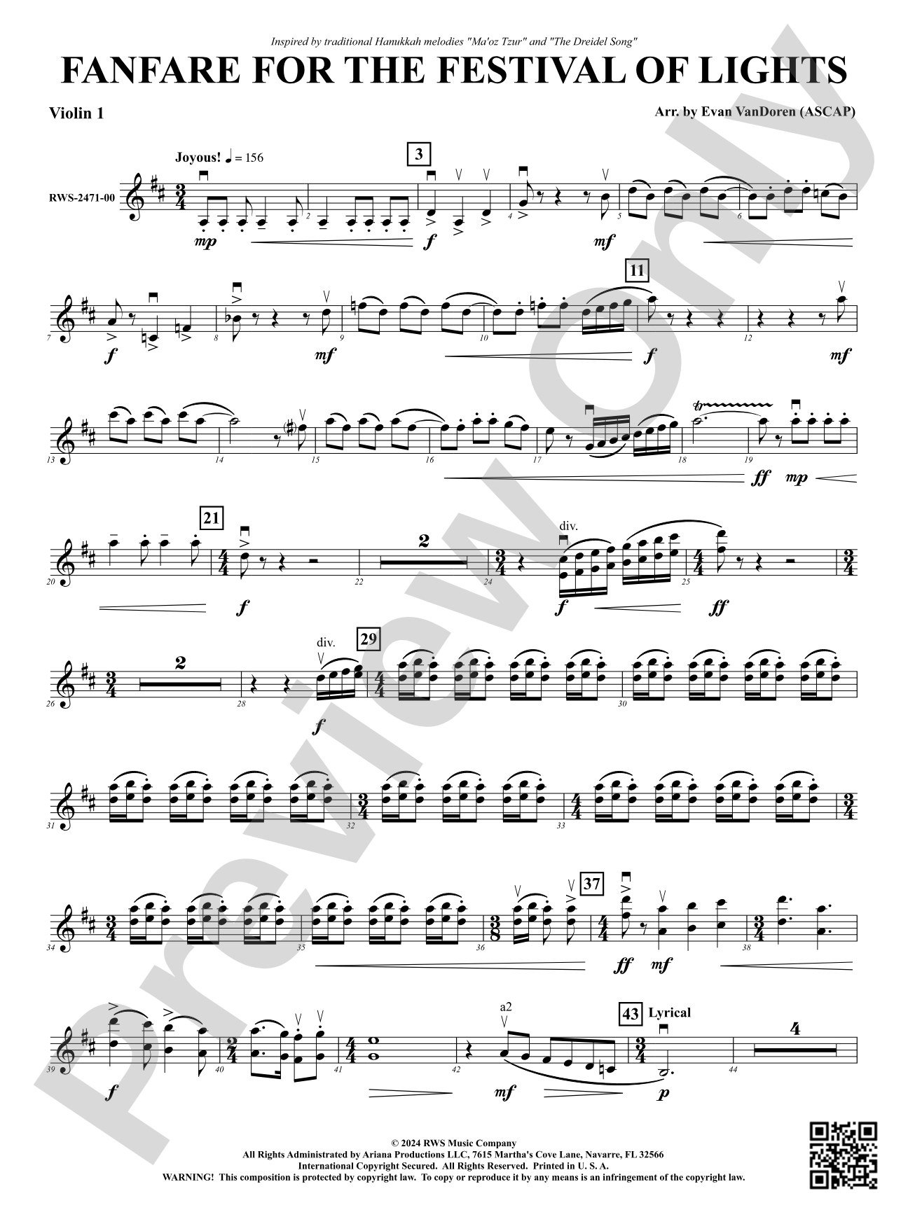 Fanfare For The Festival Of Lights: 1st Violin