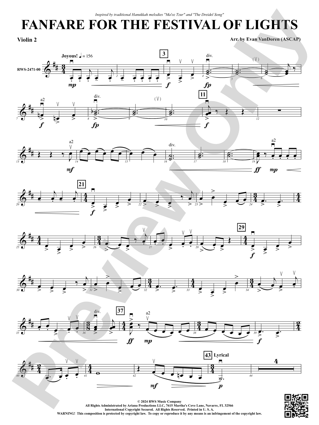 Fanfare For The Festival Of Lights: 2nd Violin