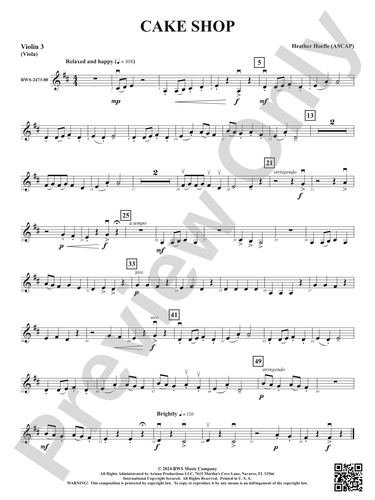 Cake Shop: 3rd Violin (Viola [TC])