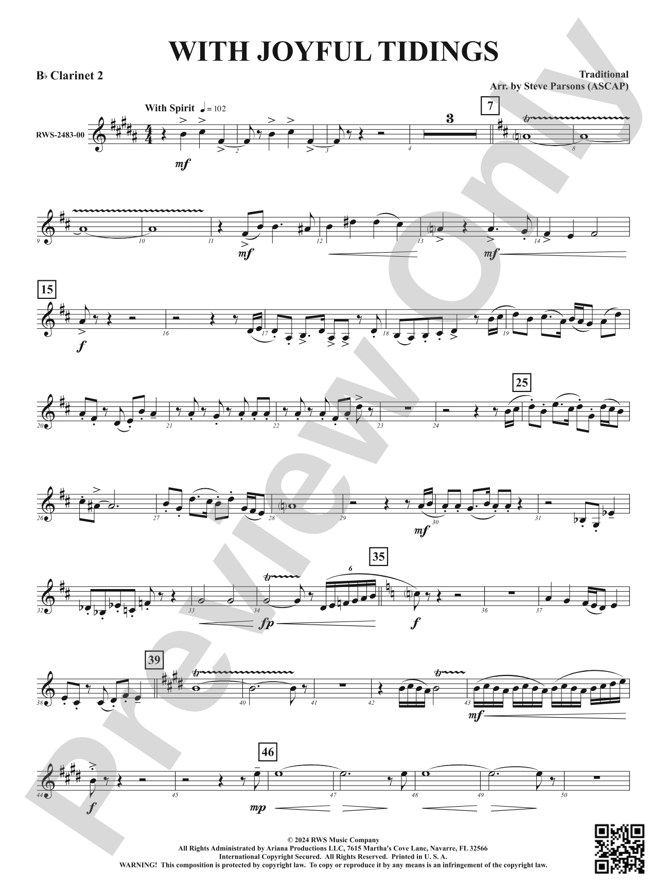 With Joyful Tidings: 2nd B-flat Clarinet