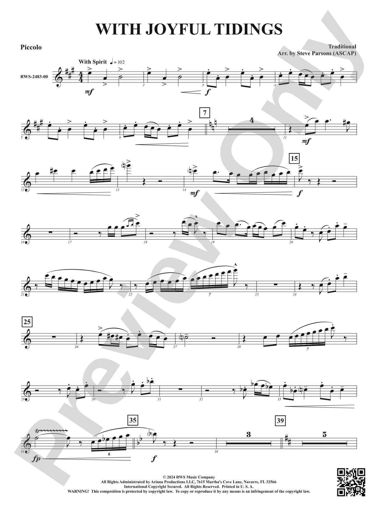 With Joyful Tidings: Piccolo