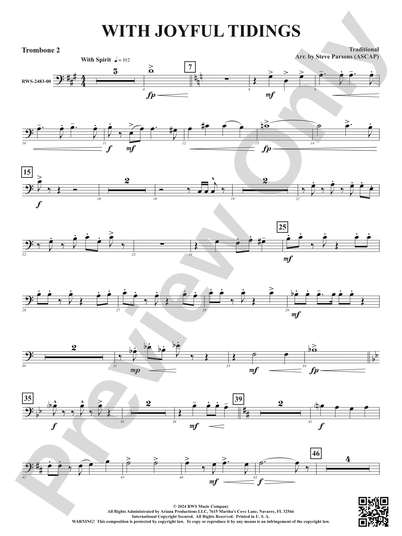 With Joyful Tidings: 2nd Trombone