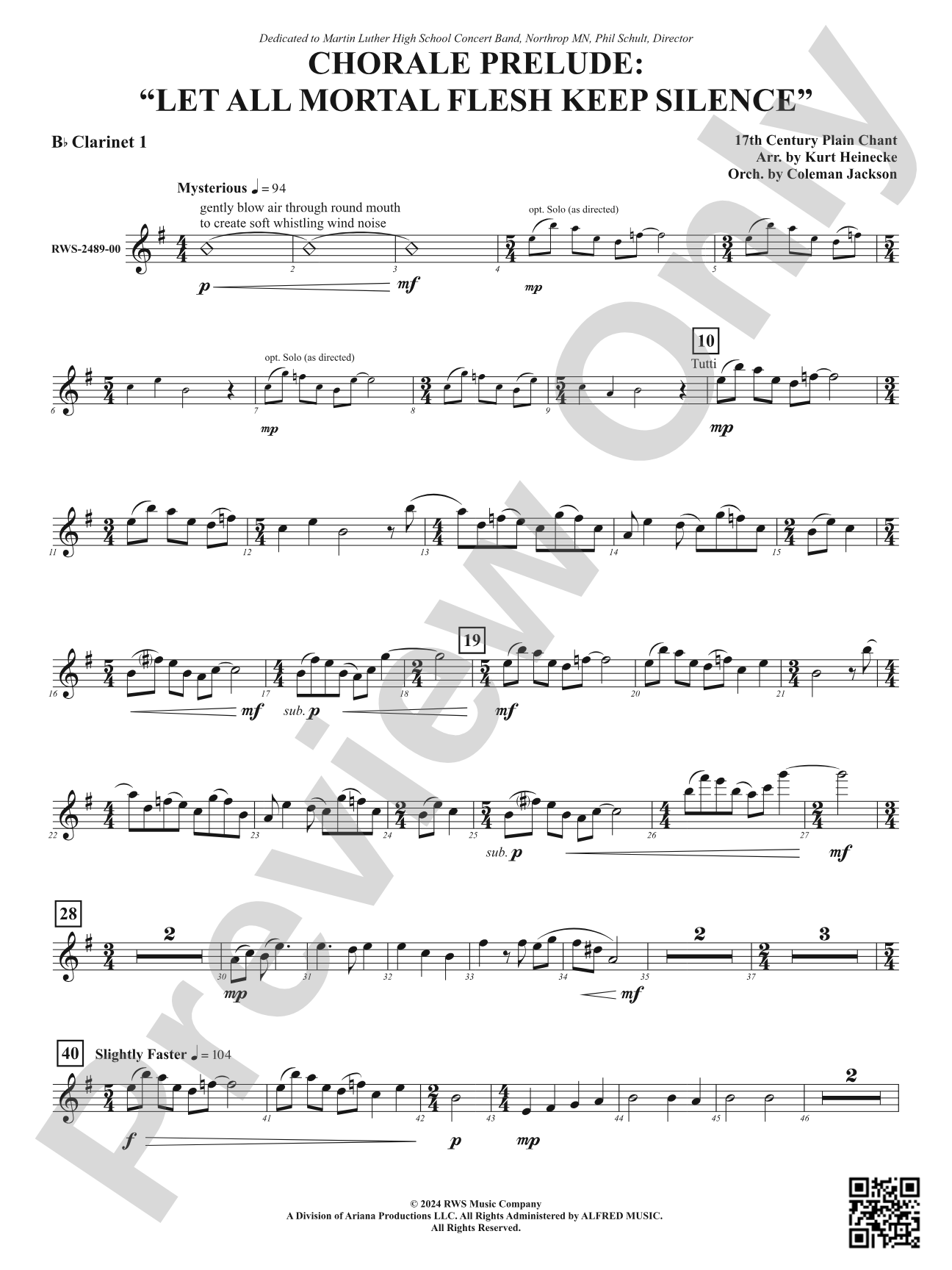 Chorale Prelude: Let All Mortal Flesh Keep Silence: 1st B-flat Clarinet