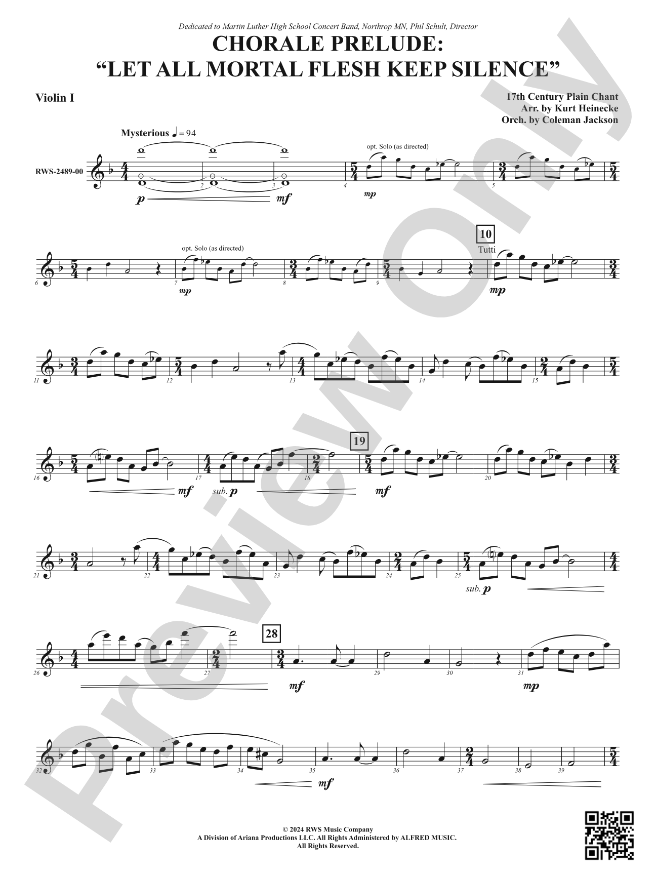 Chorale Prelude: Let All Mortal Flesh Keep Silence: 1st Violin