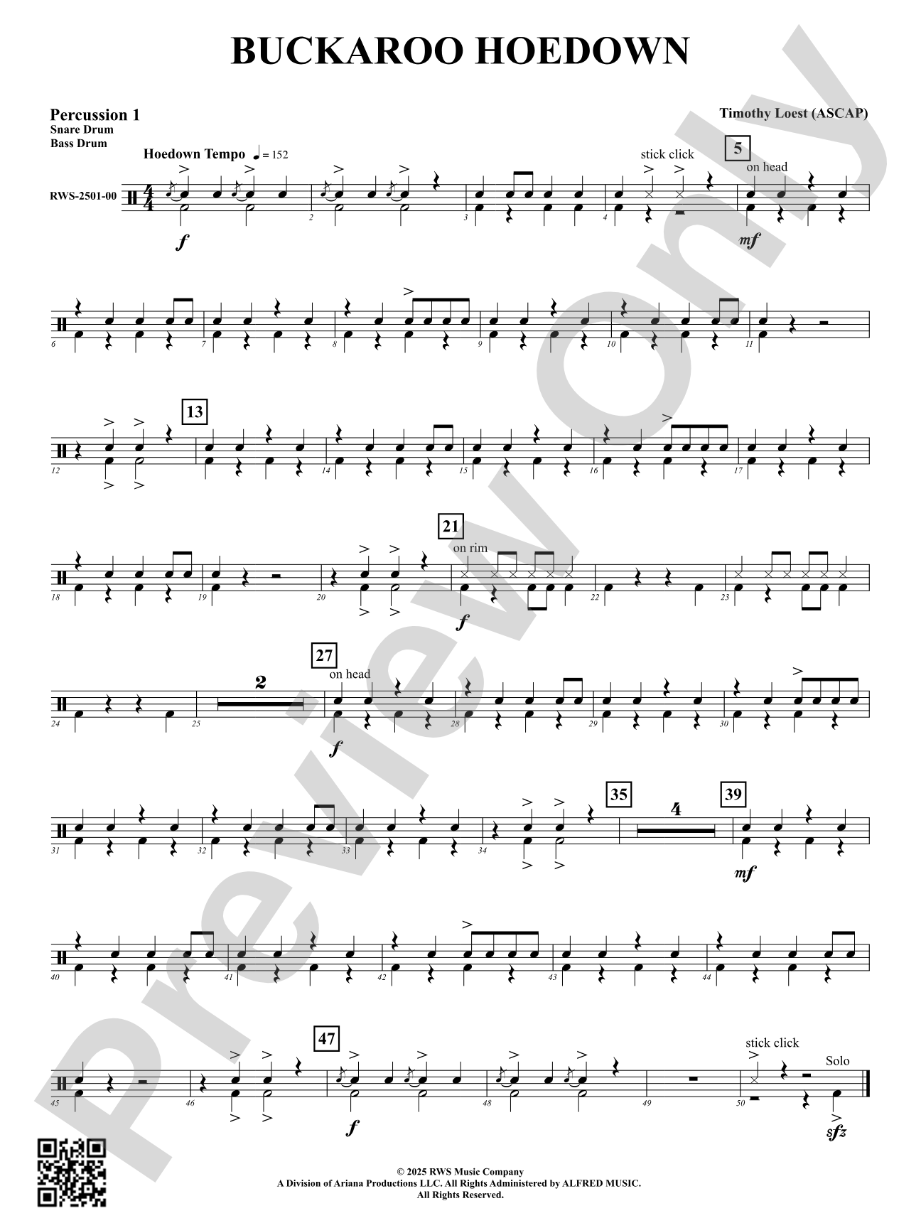 Buckaroo Hoedown: 1st Percussion