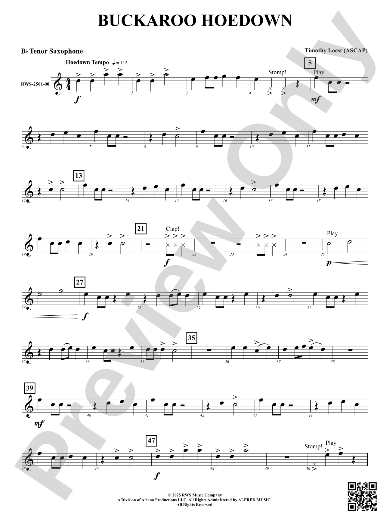 Buckaroo Hoedown: B-flat Tenor Saxophone