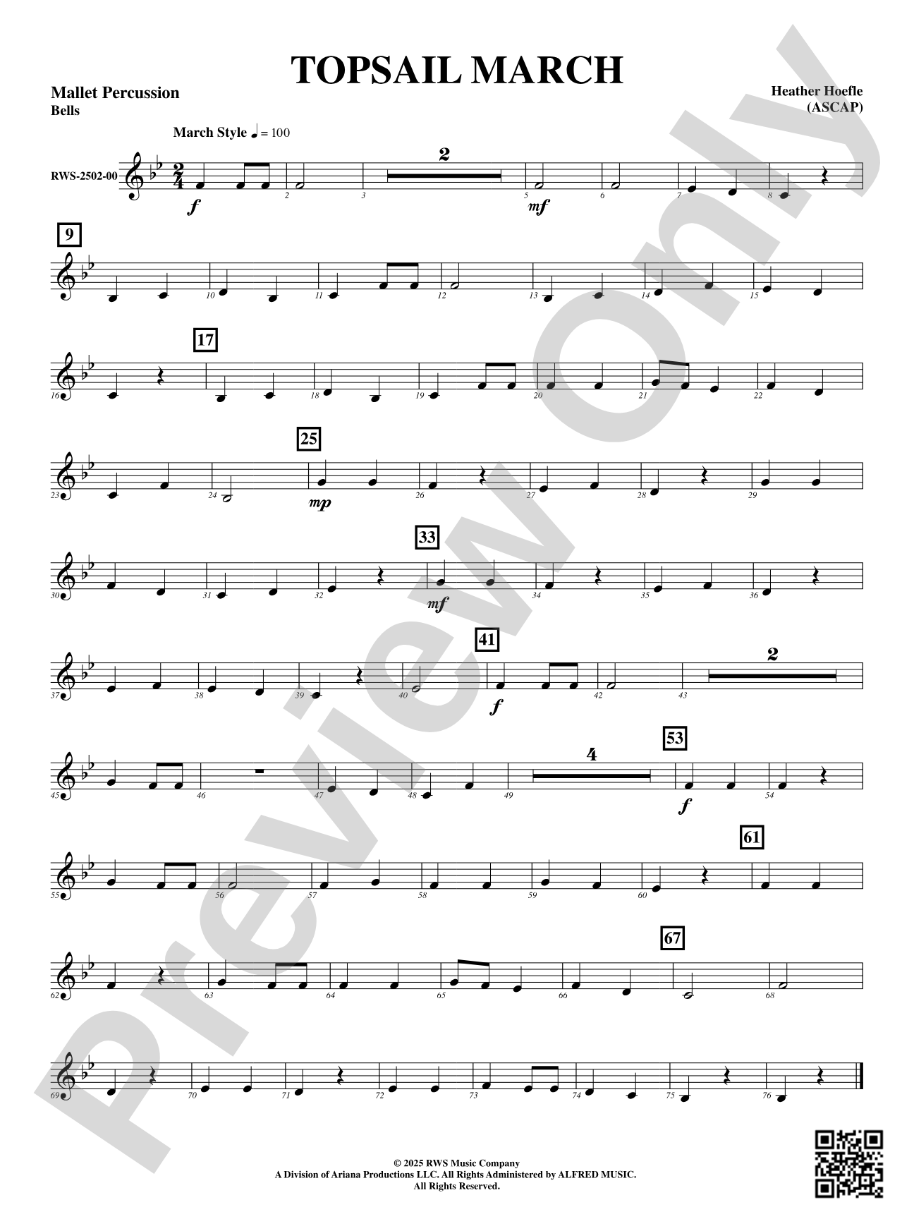 Topsail March: Mallet Percussion: Bells