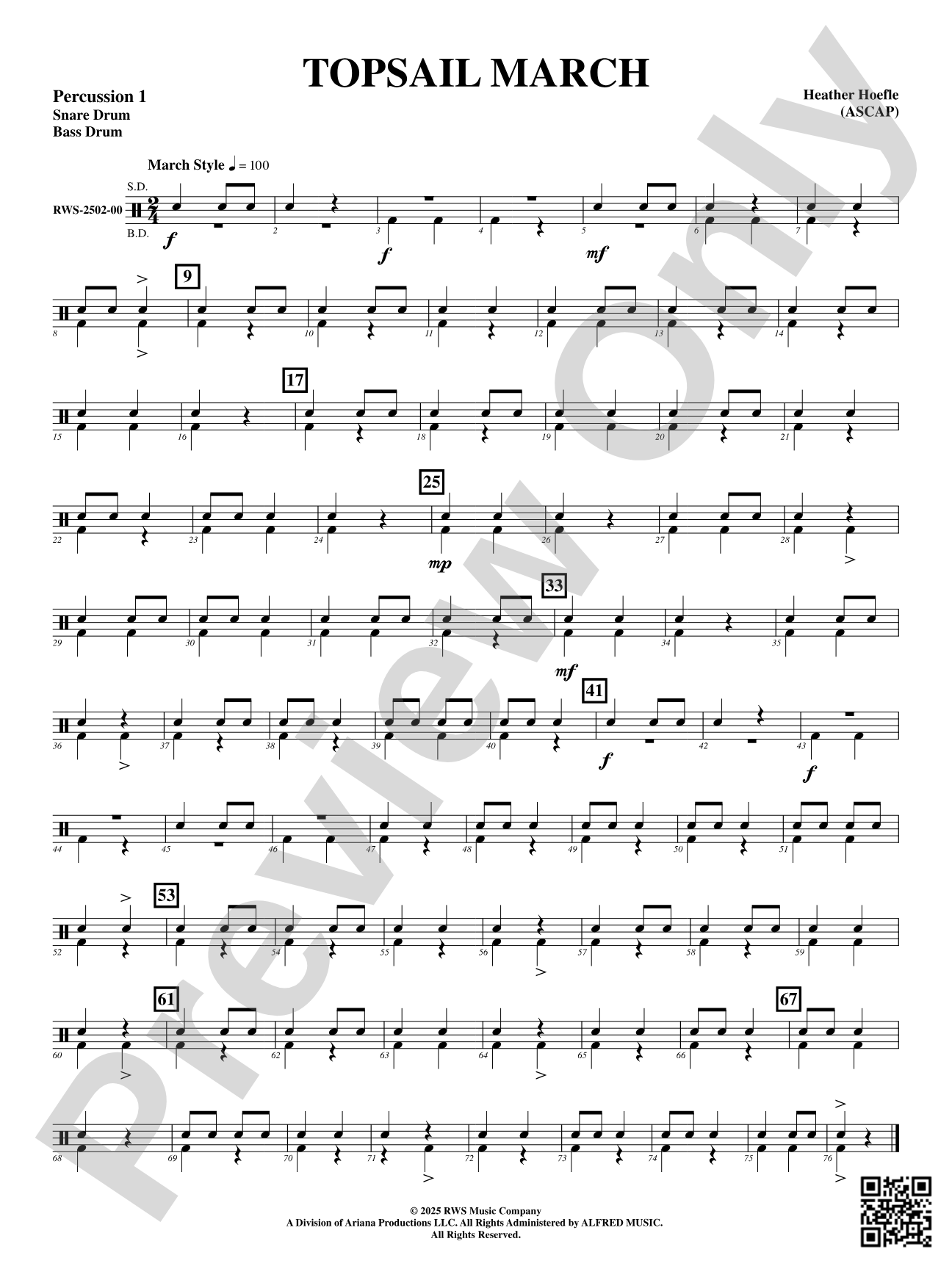 Topsail March: 1st Percussion