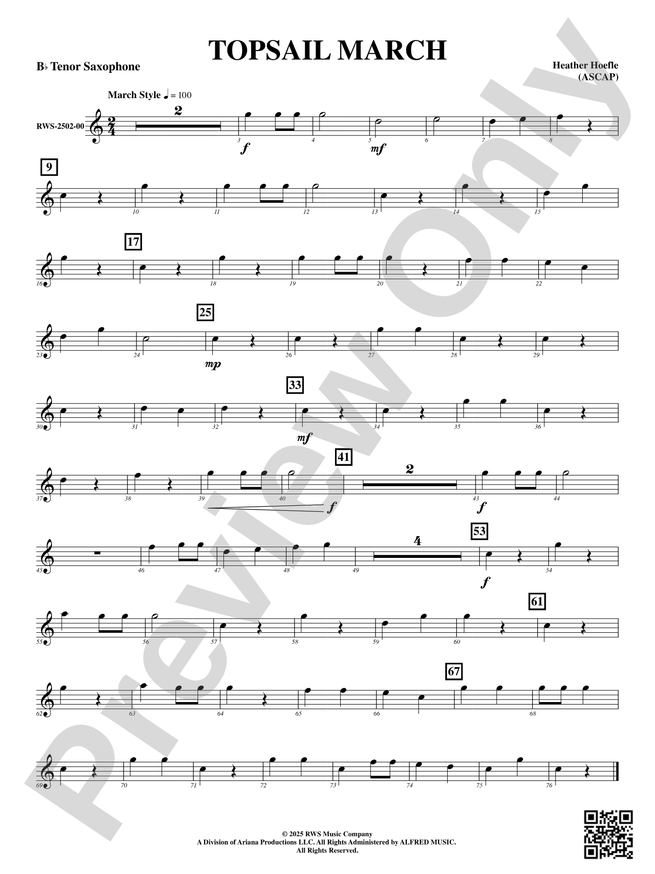 Topsail March: B-flat Tenor Saxophone