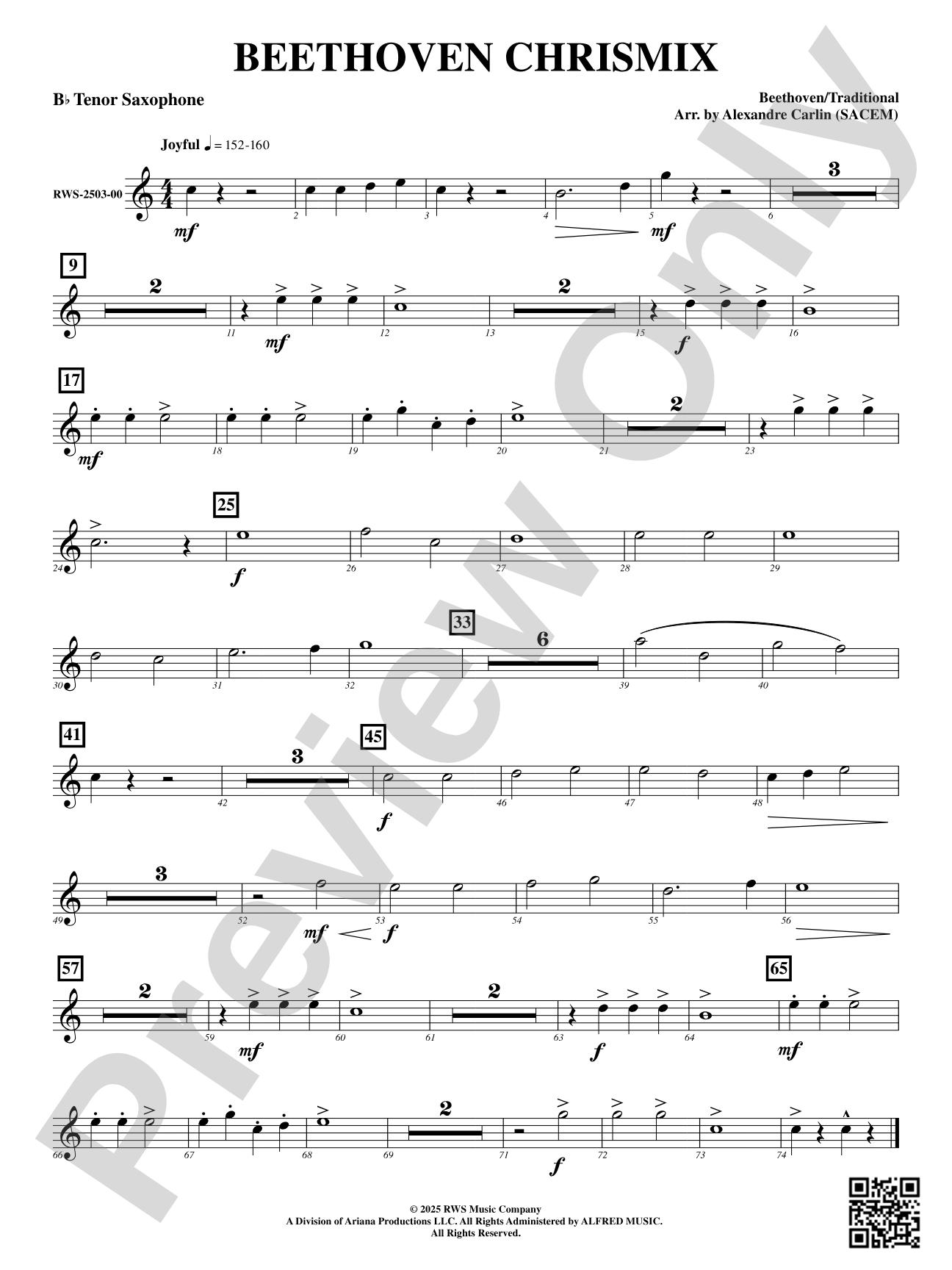 Beethoven Chrismix: B-flat Tenor Saxophone