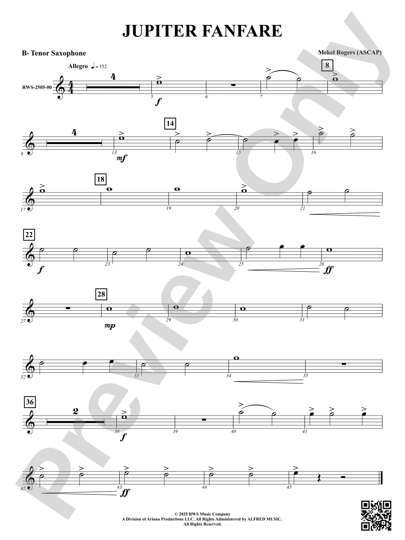 Jupiter Fanfare: B-flat Tenor Saxophone