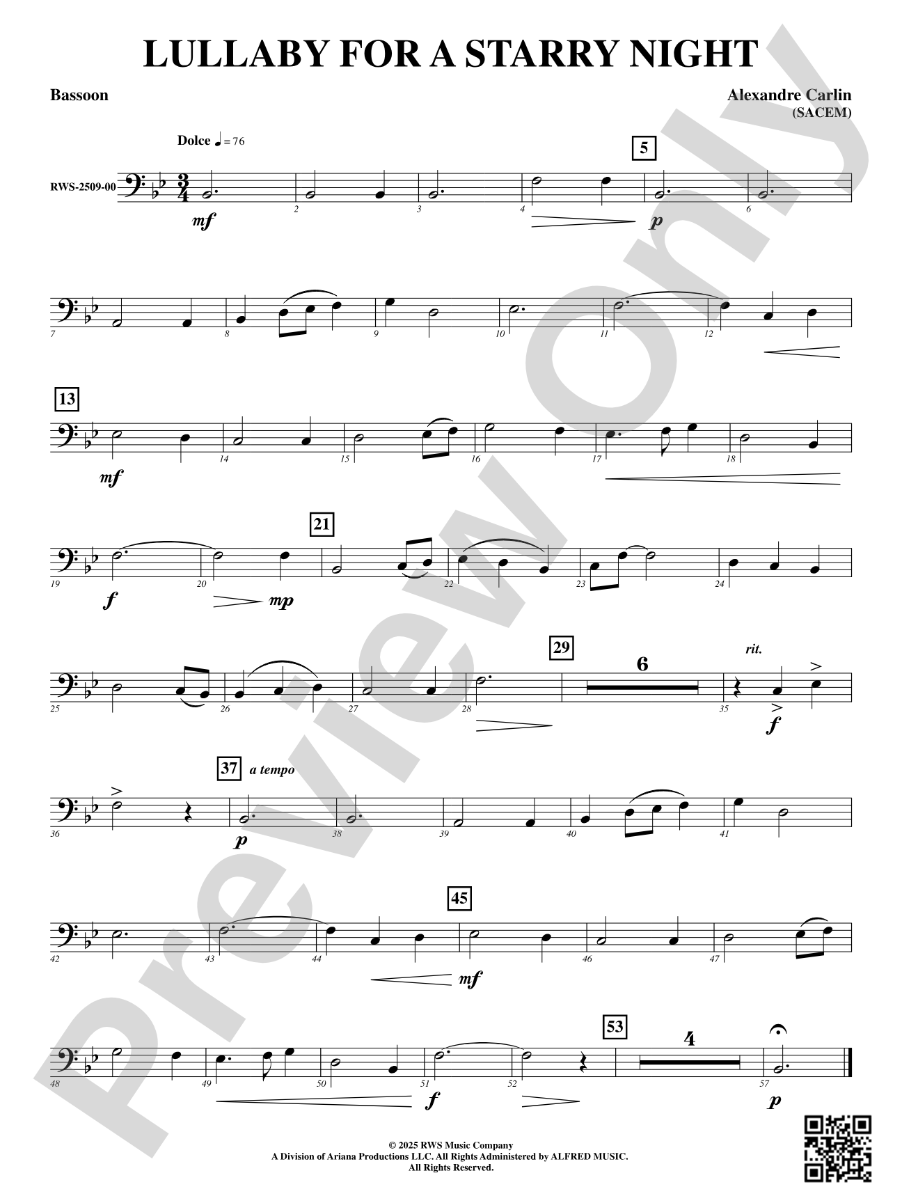 Lullaby For A Starry Night: Bassoon