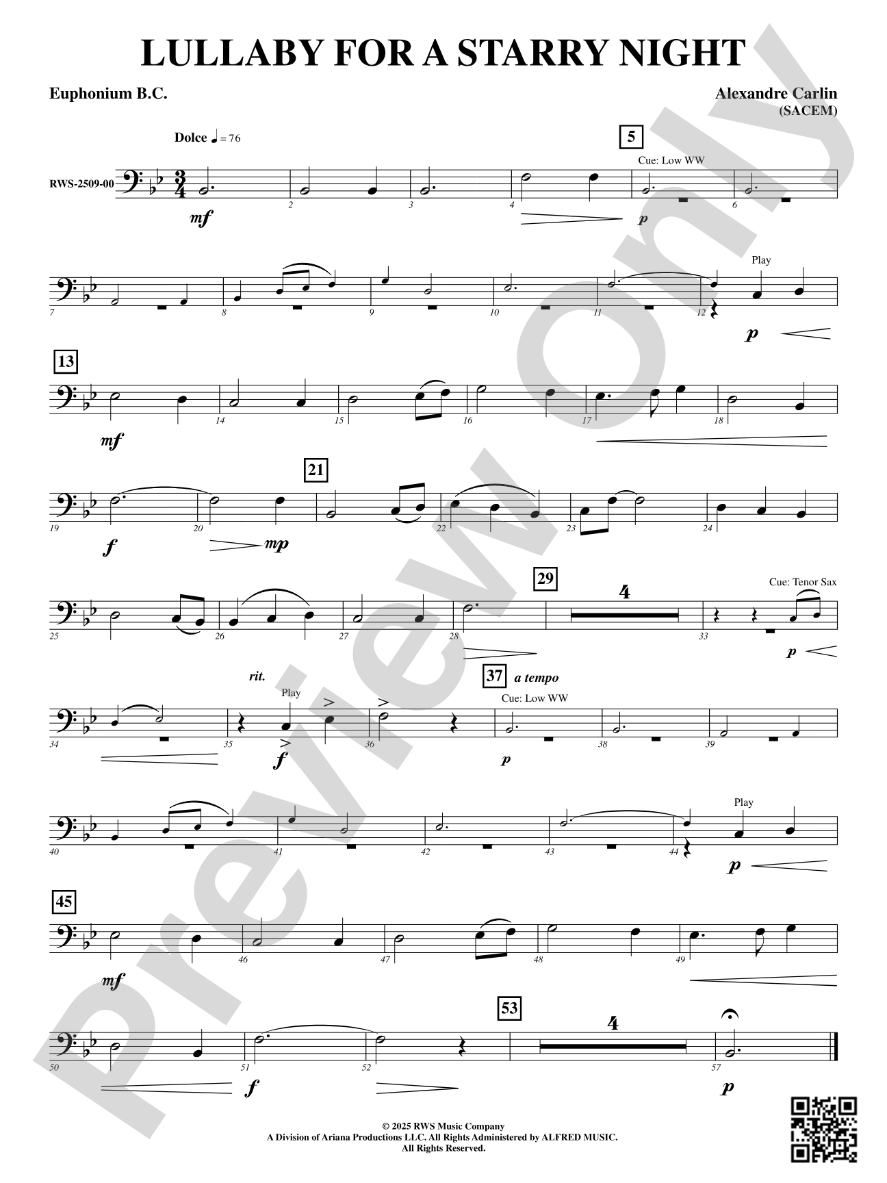 Lullaby For A Starry Night: Euphonium B.C.