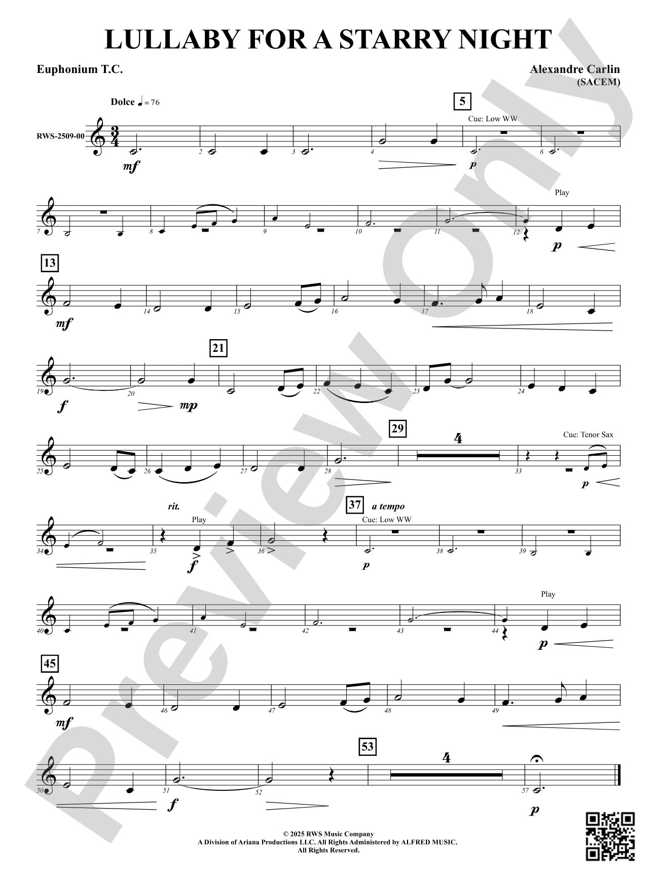 Lullaby For A Starry Night: Euphonium T.C.