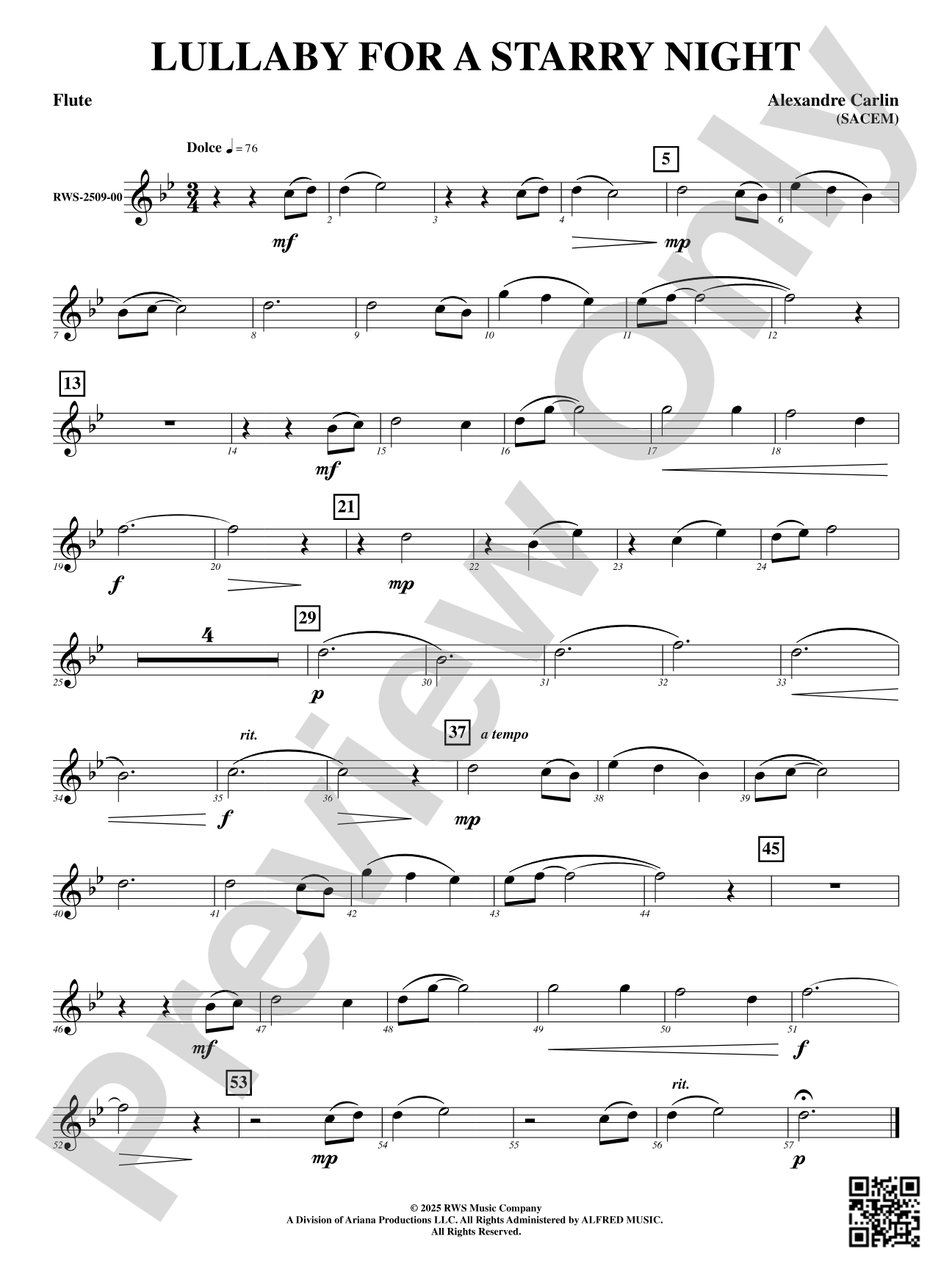 Lullaby For A Starry Night: Flute
