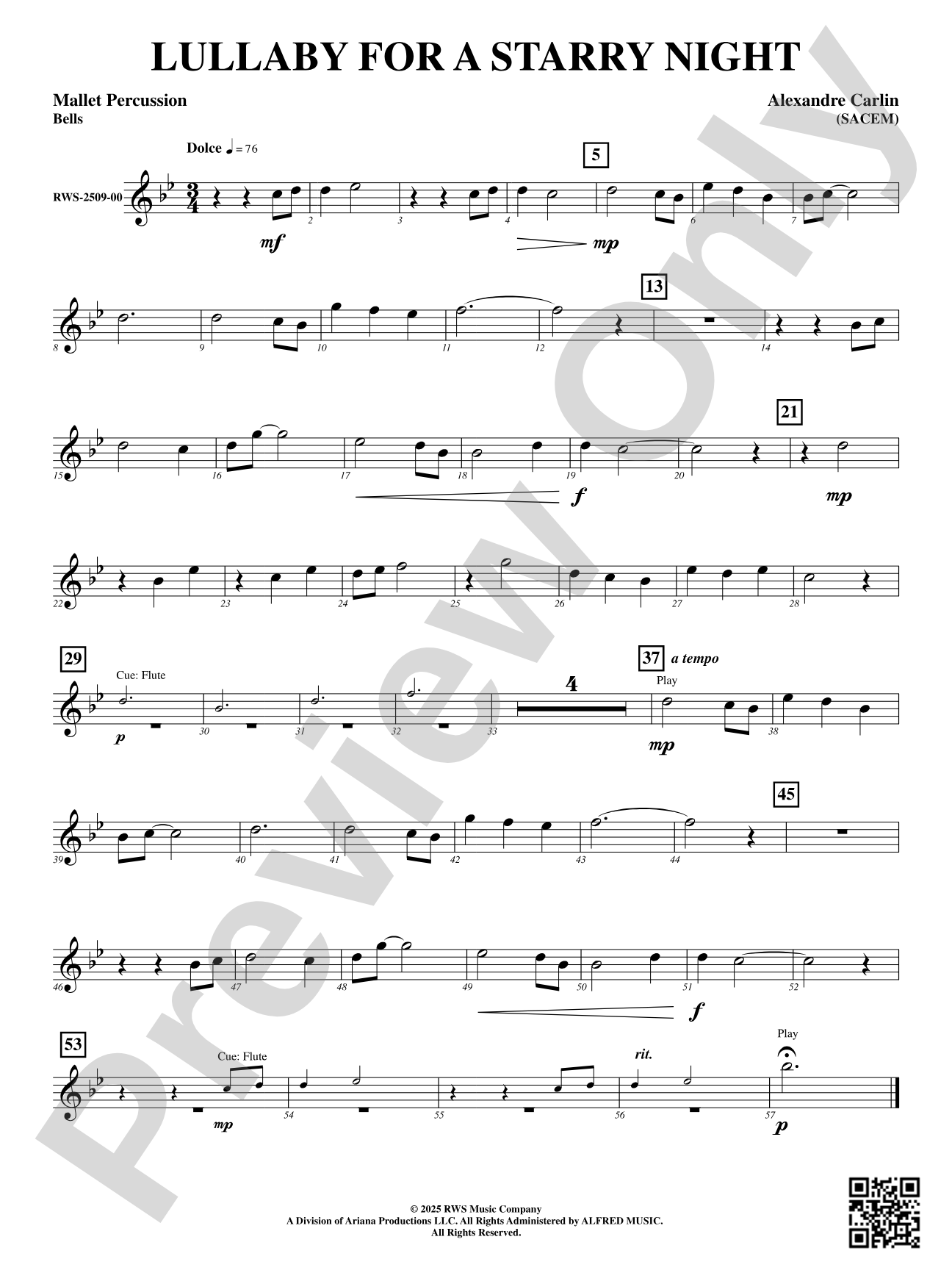 Lullaby For A Starry Night: Mallet Percussion: Bells