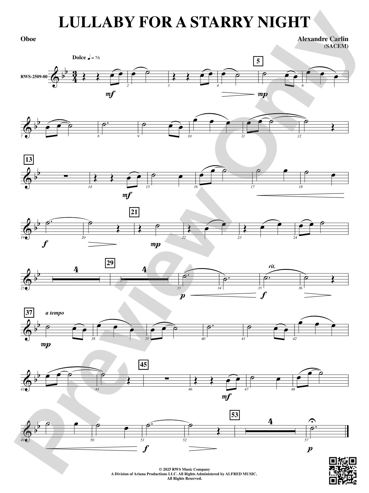Lullaby For A Starry Night: Oboe