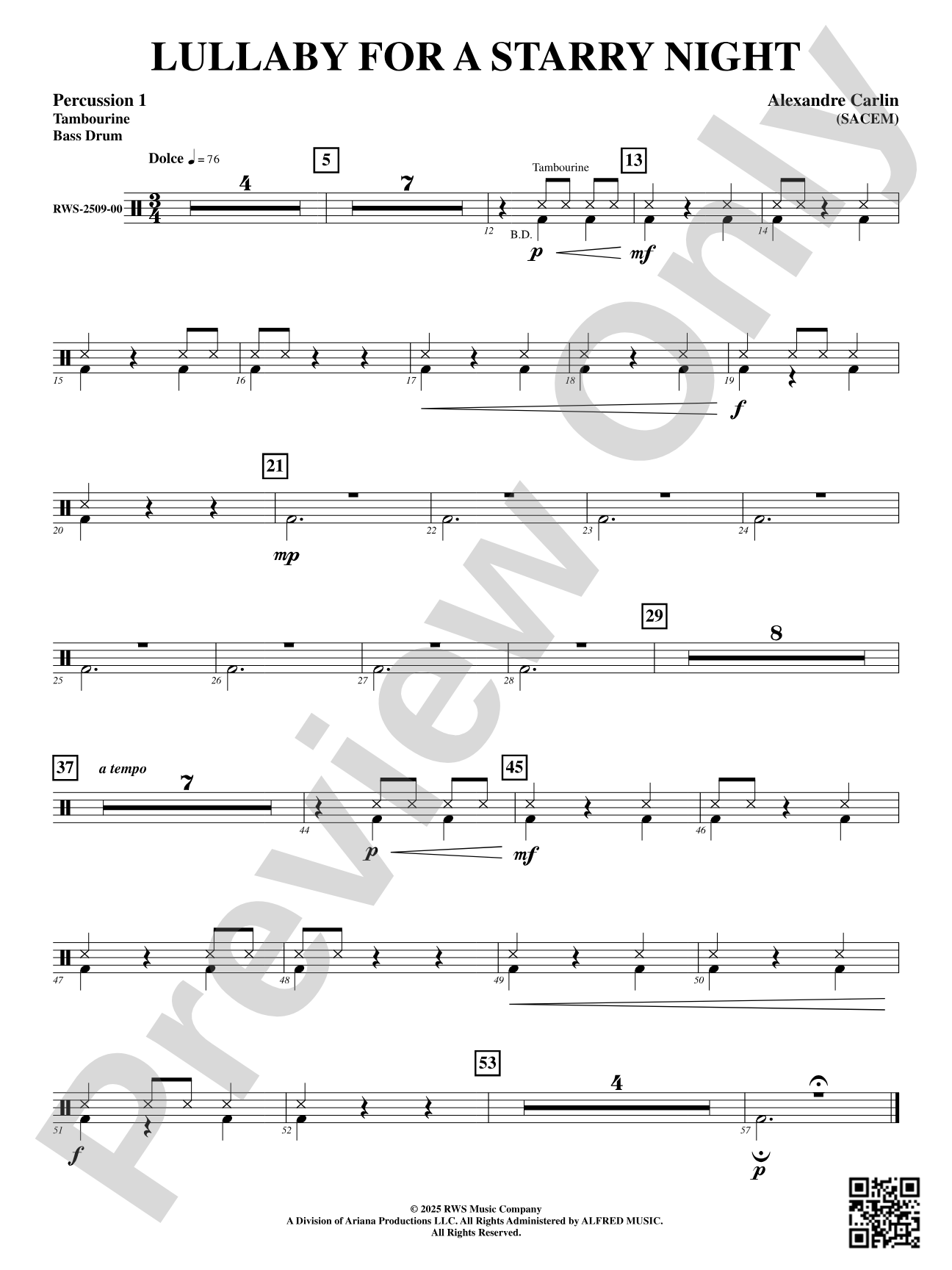 Lullaby For A Starry Night: 1st Percussion