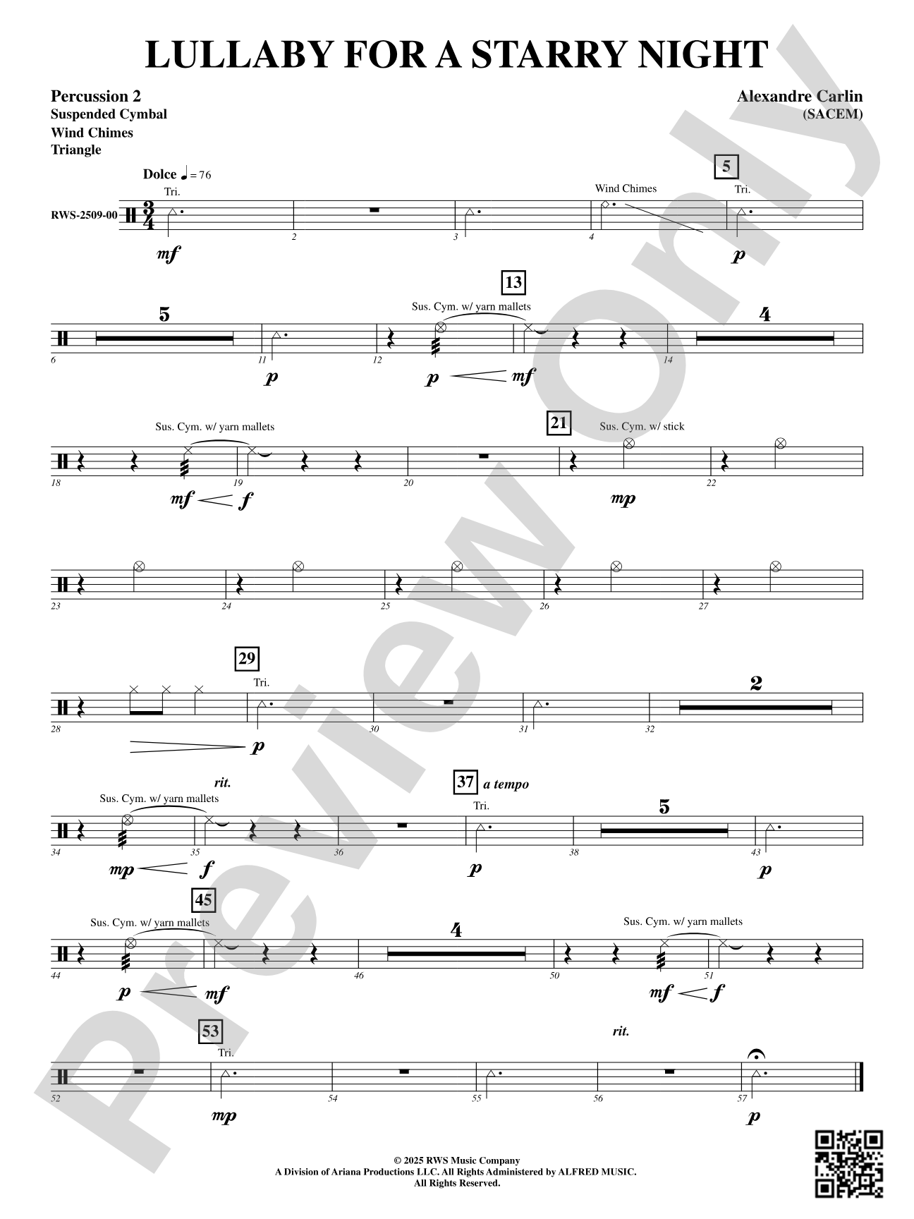Lullaby For A Starry Night: 2nd Percussion