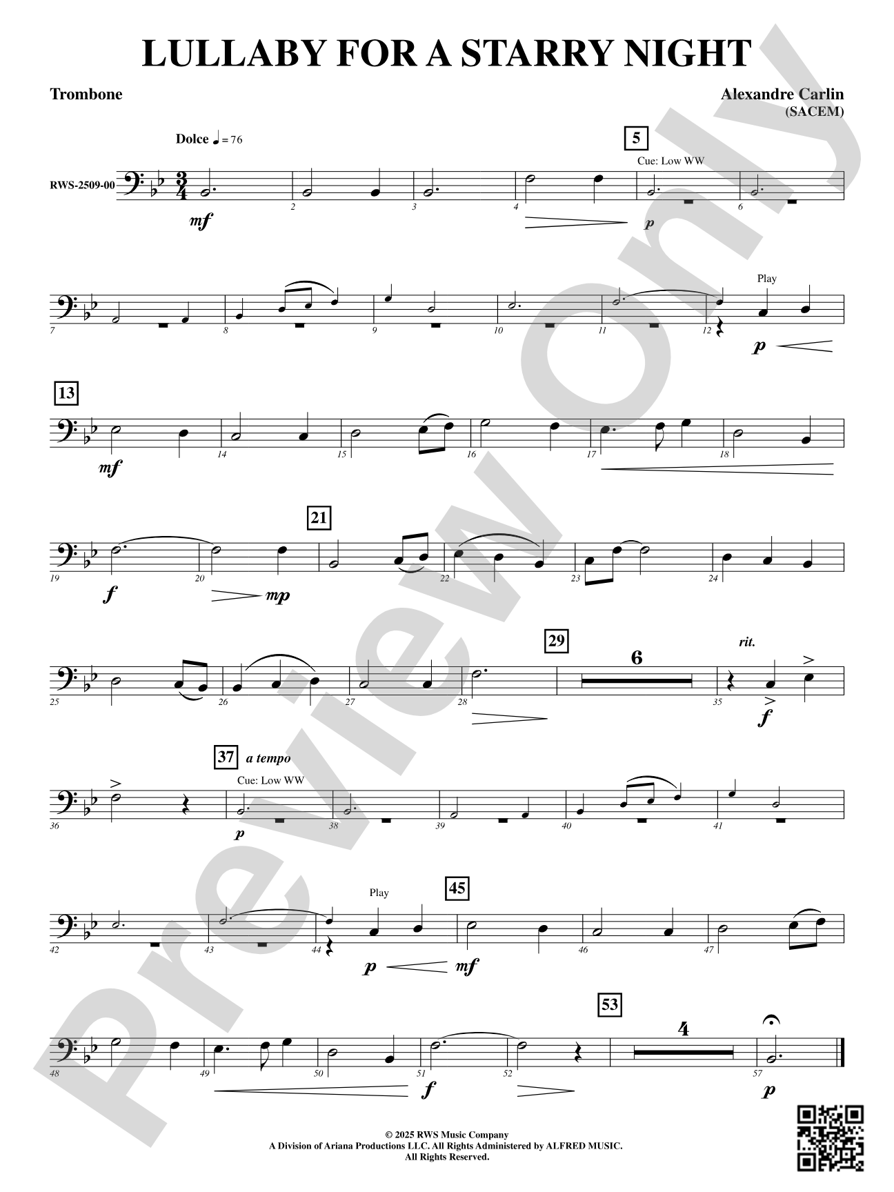 Lullaby For A Starry Night: Trombone
