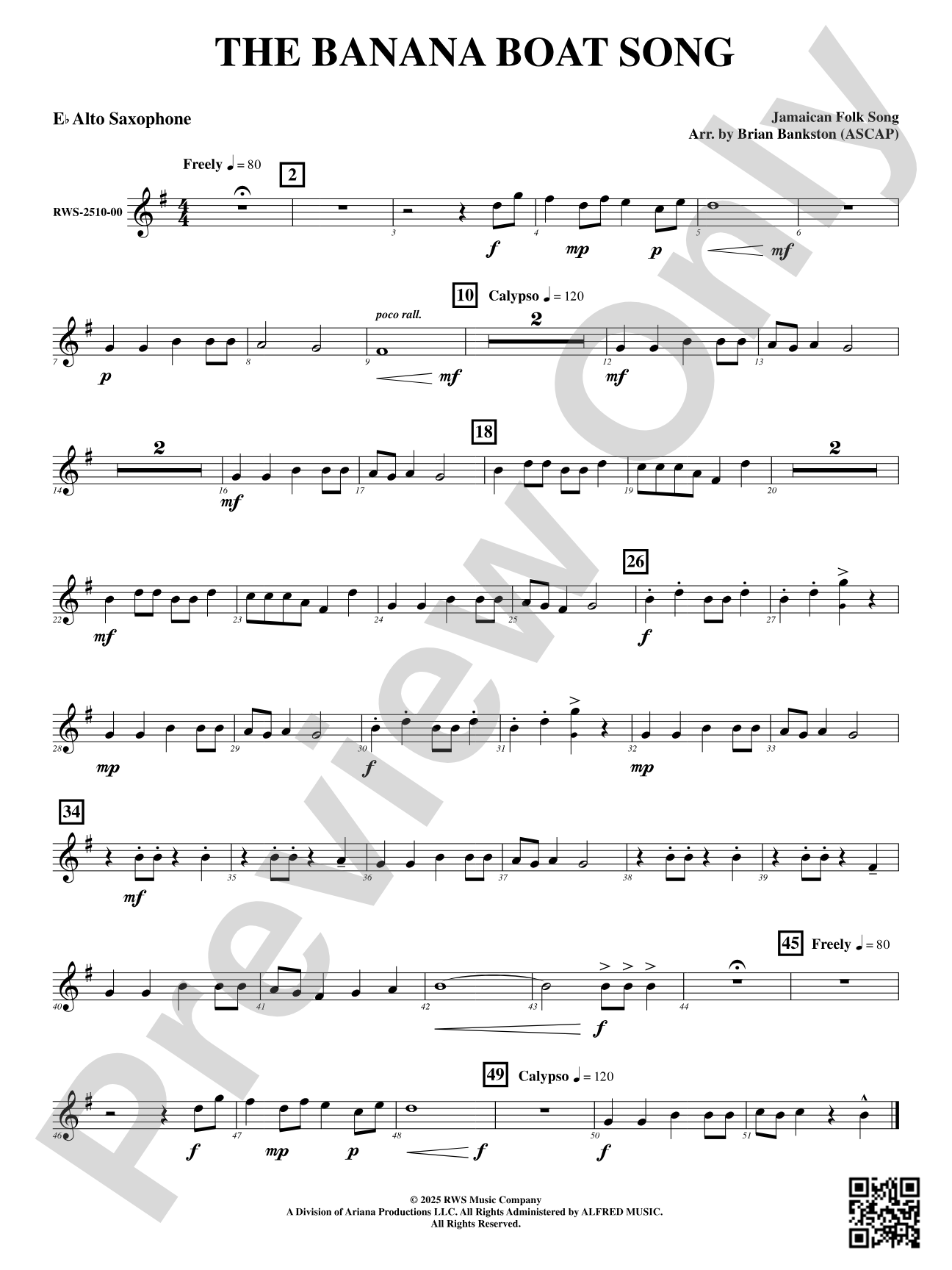 The Banana Boat Song: E-flat Alto Saxophone