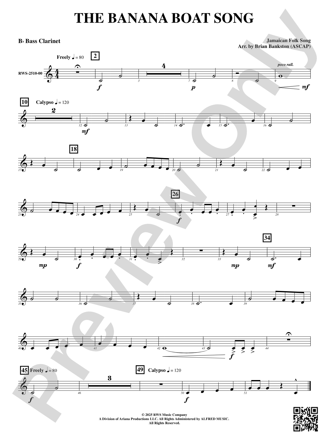 The Banana Boat Song: B-flat Bass Clarinet