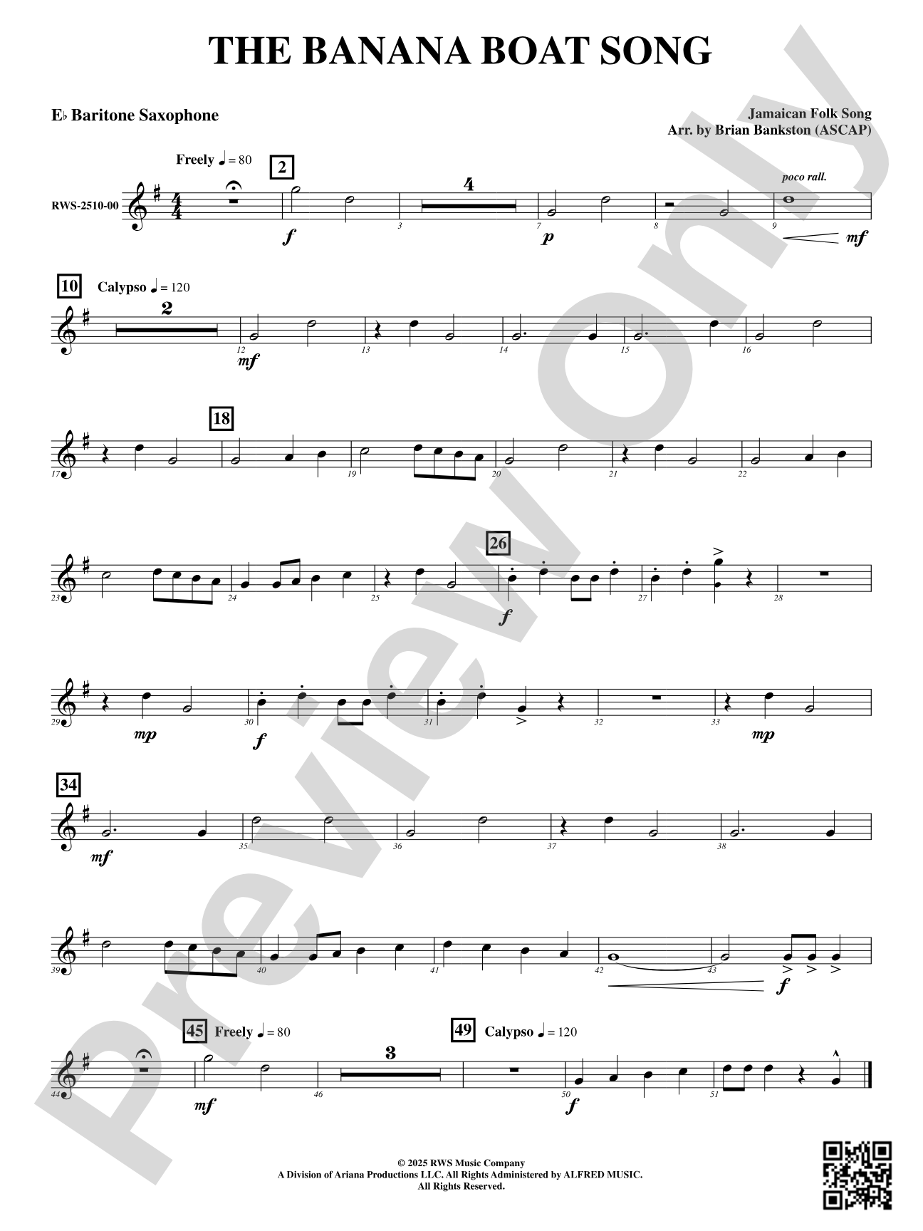 The Banana Boat Song: E-flat Baritone Saxophone