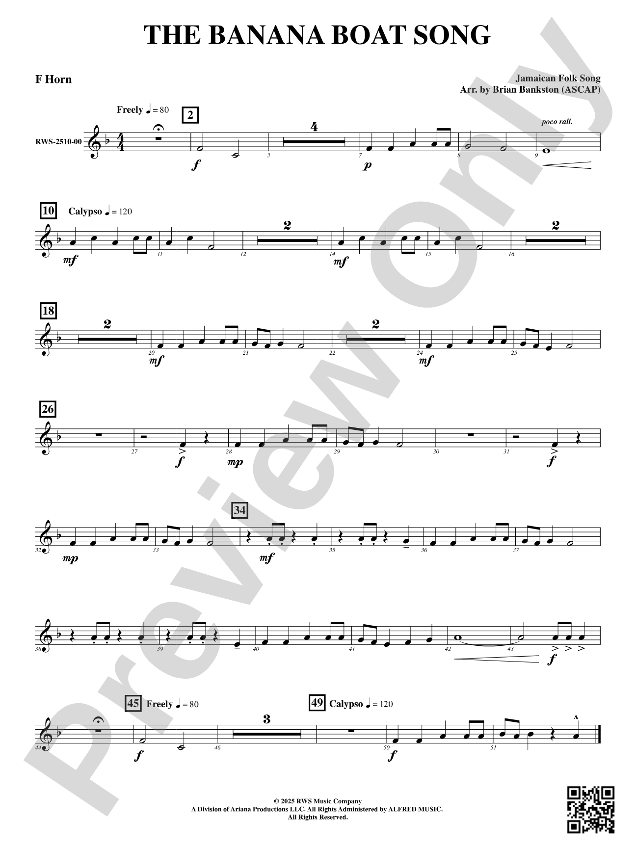 The Banana Boat Song: F Horn