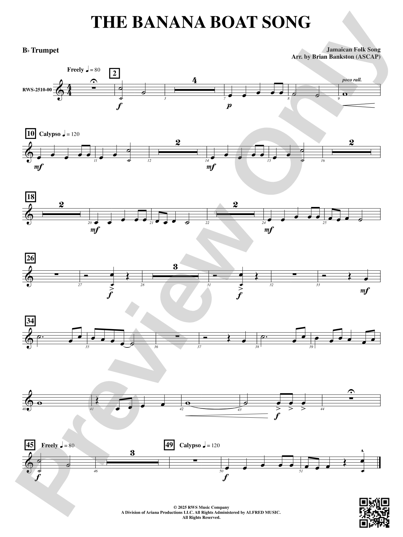 The Banana Boat Song: B-flat Trumpet