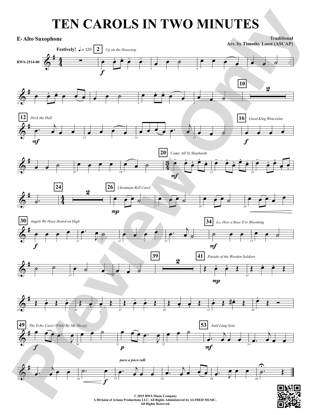 Ten Carols In Two Minutes: E-flat Alto Saxophone