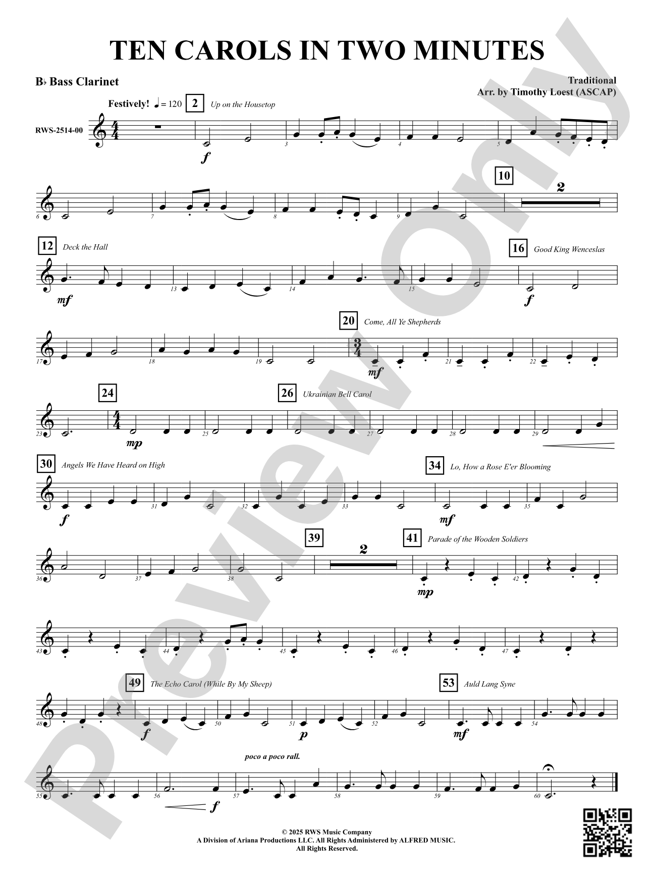 Ten Carols In Two Minutes: B-flat Bass Clarinet